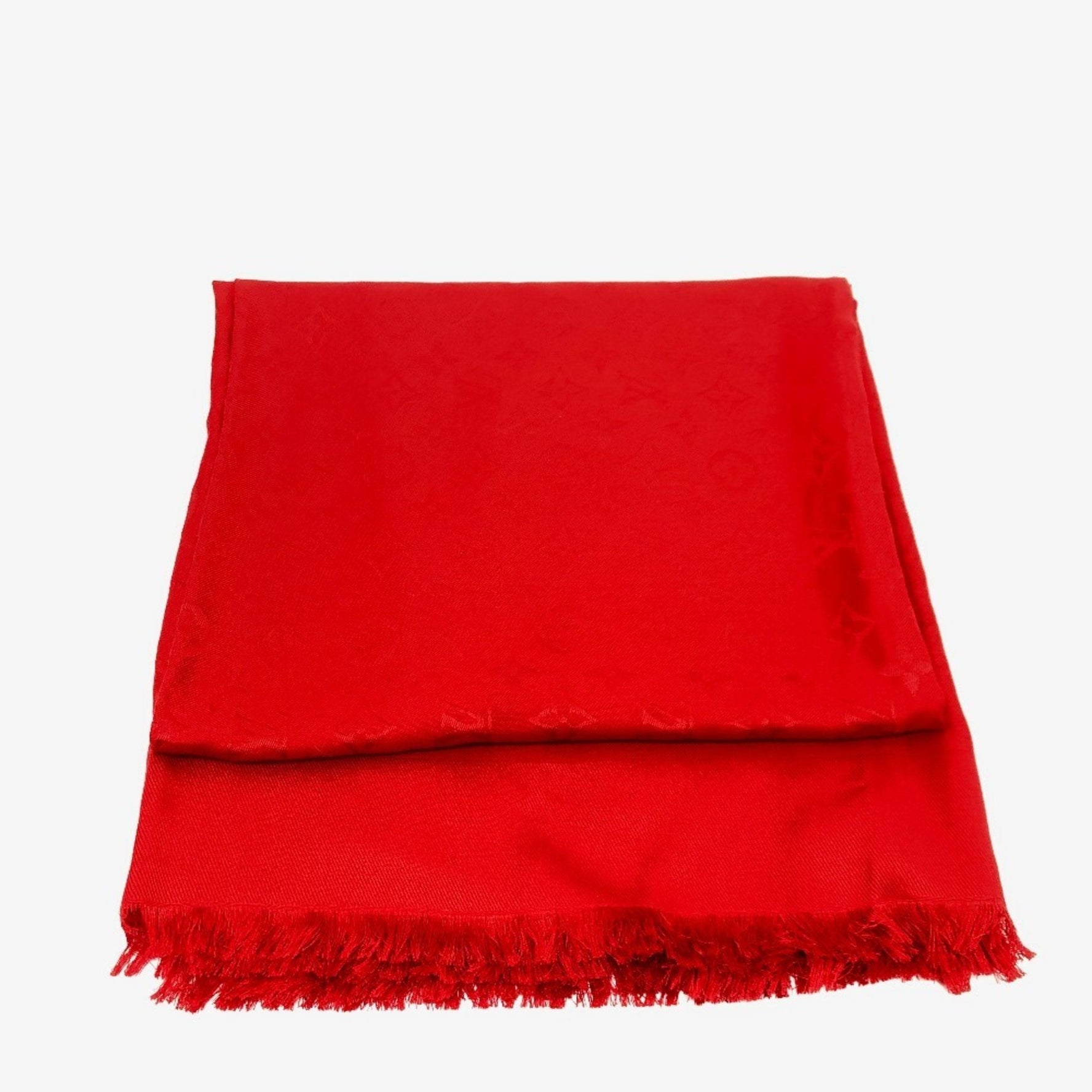 LOUIS VUITTON M72237 Monogram Silk Shawl Scarf, Large Size, Women's, Red