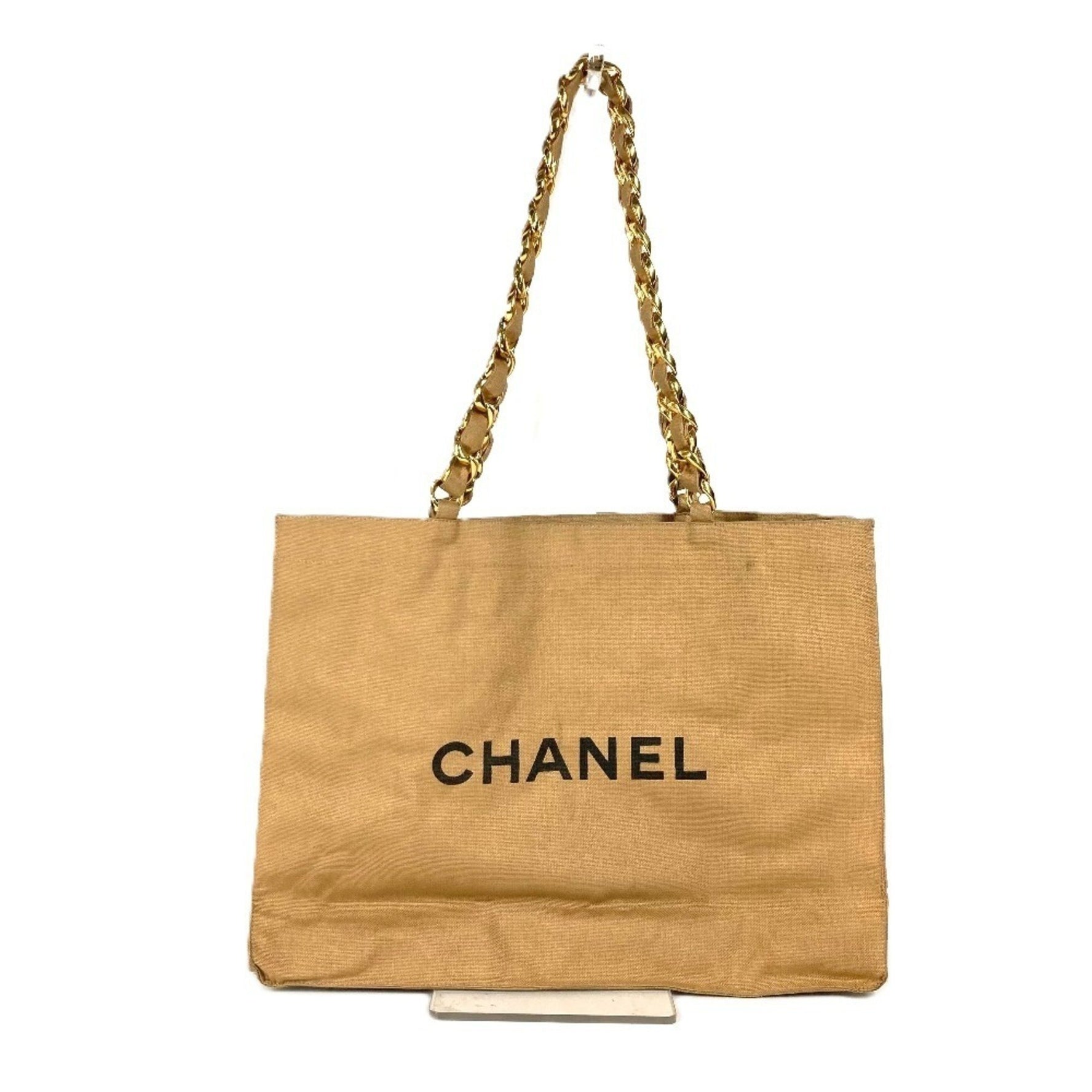 CHANEL Vintage Pouch Included CC Coco Mark Shoulder Bag Tote Chain Canvas Beige