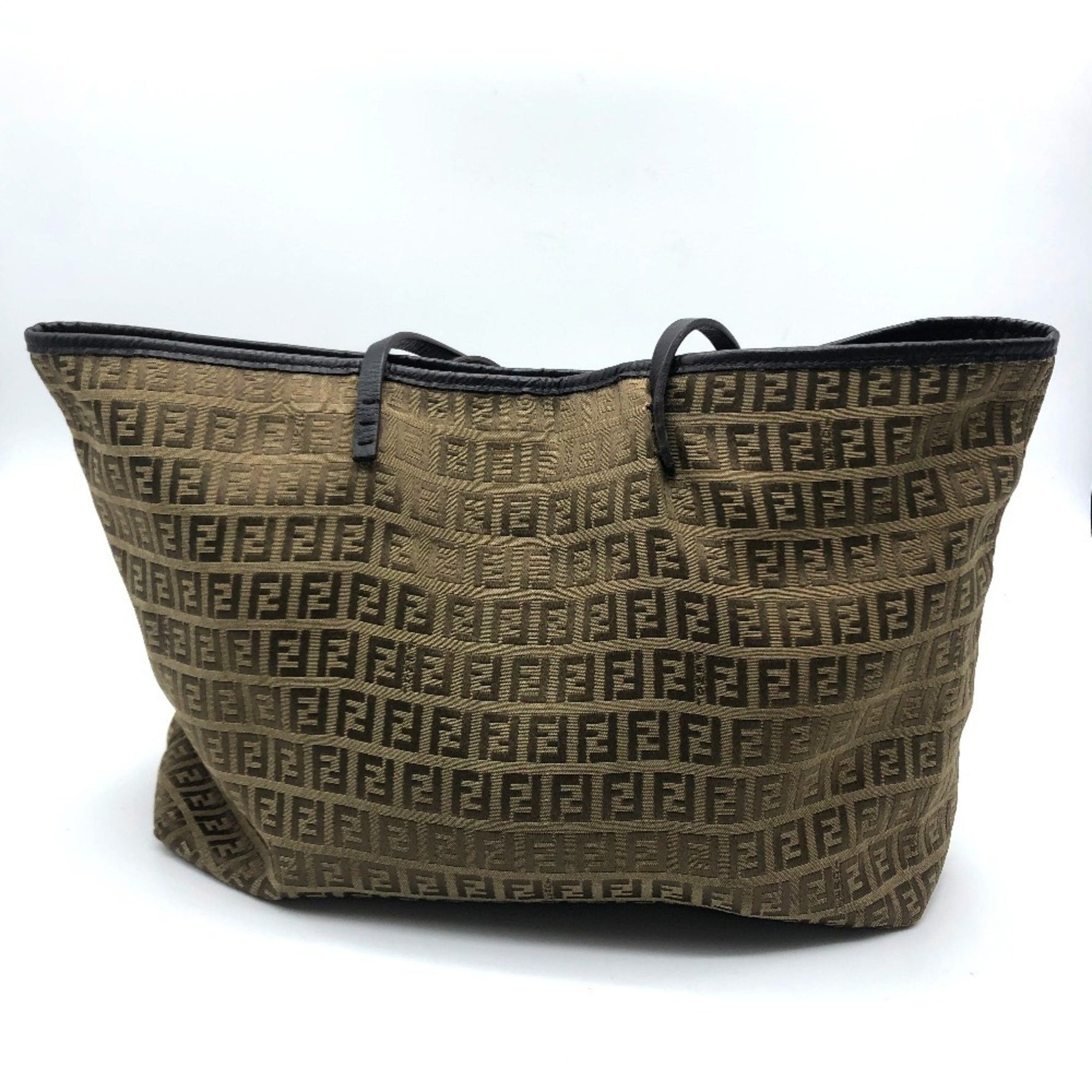 FENDI FF logo Zucca print Zucchino tote bag in canvas/leather, beige, beige and brown.
