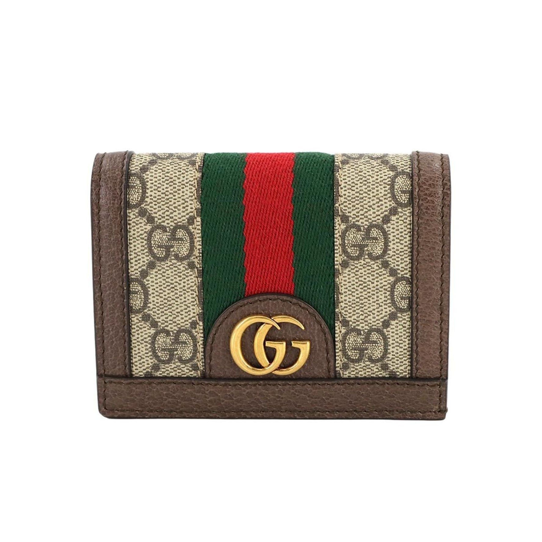 Gucci Ophidia Bifold Wallet in GG Supreme Canvas and Leather, Beige Brown, with Gold Hardware,