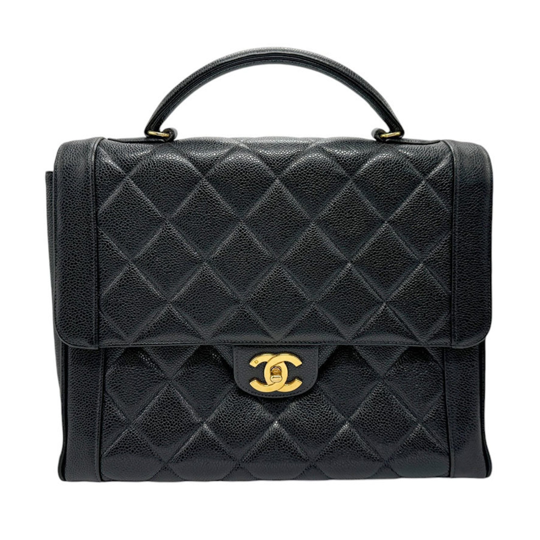 CHANEL Handbag Matelasse Caviar Skin Leather Gold