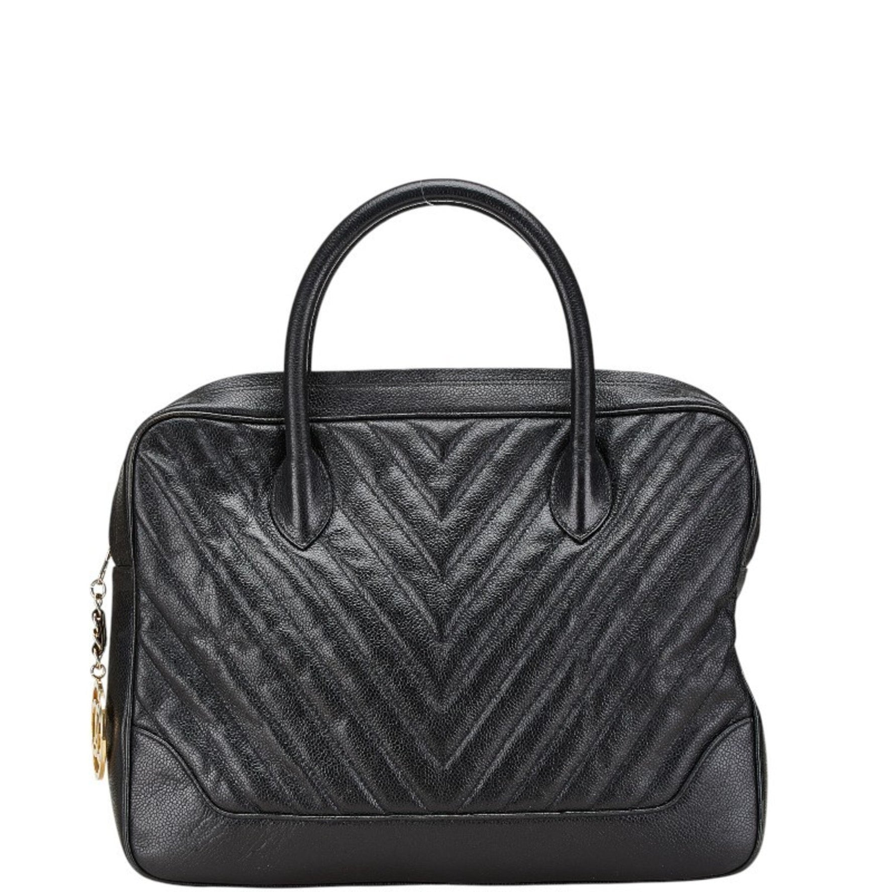 Chanel Chevron V-Stitch Handbag in Caviar Leather