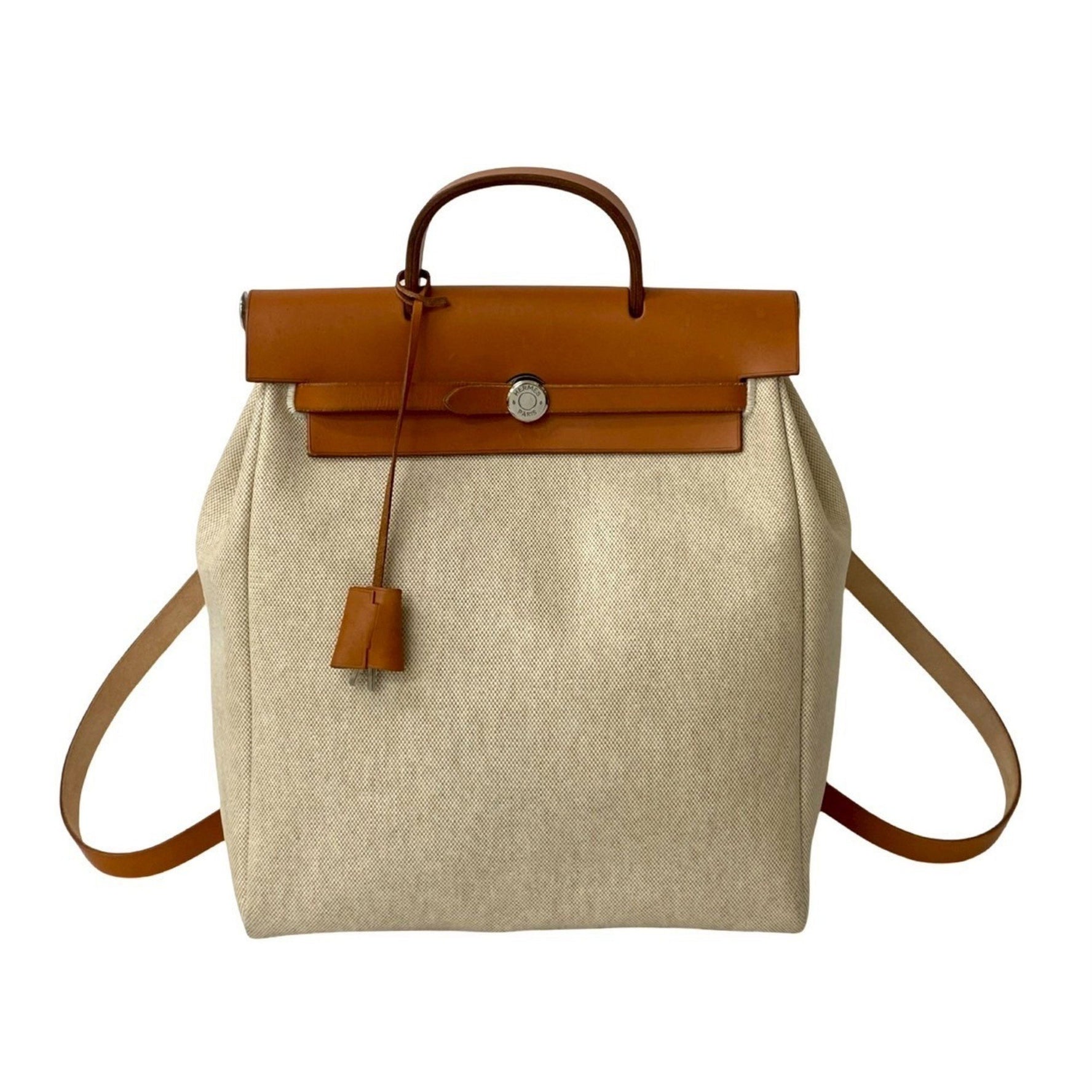HERMES Airbag Ad PM Toile Officier Leather Backpack in Brown and Ivory (25097)