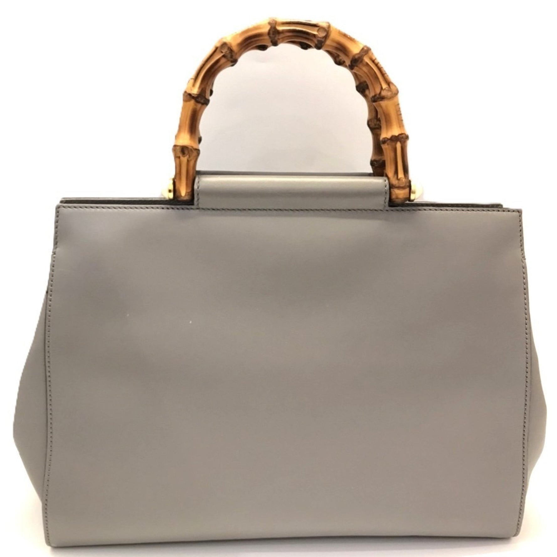 Gucci Nimfair Bamboo Handbag Leather Faux Pearl Grey