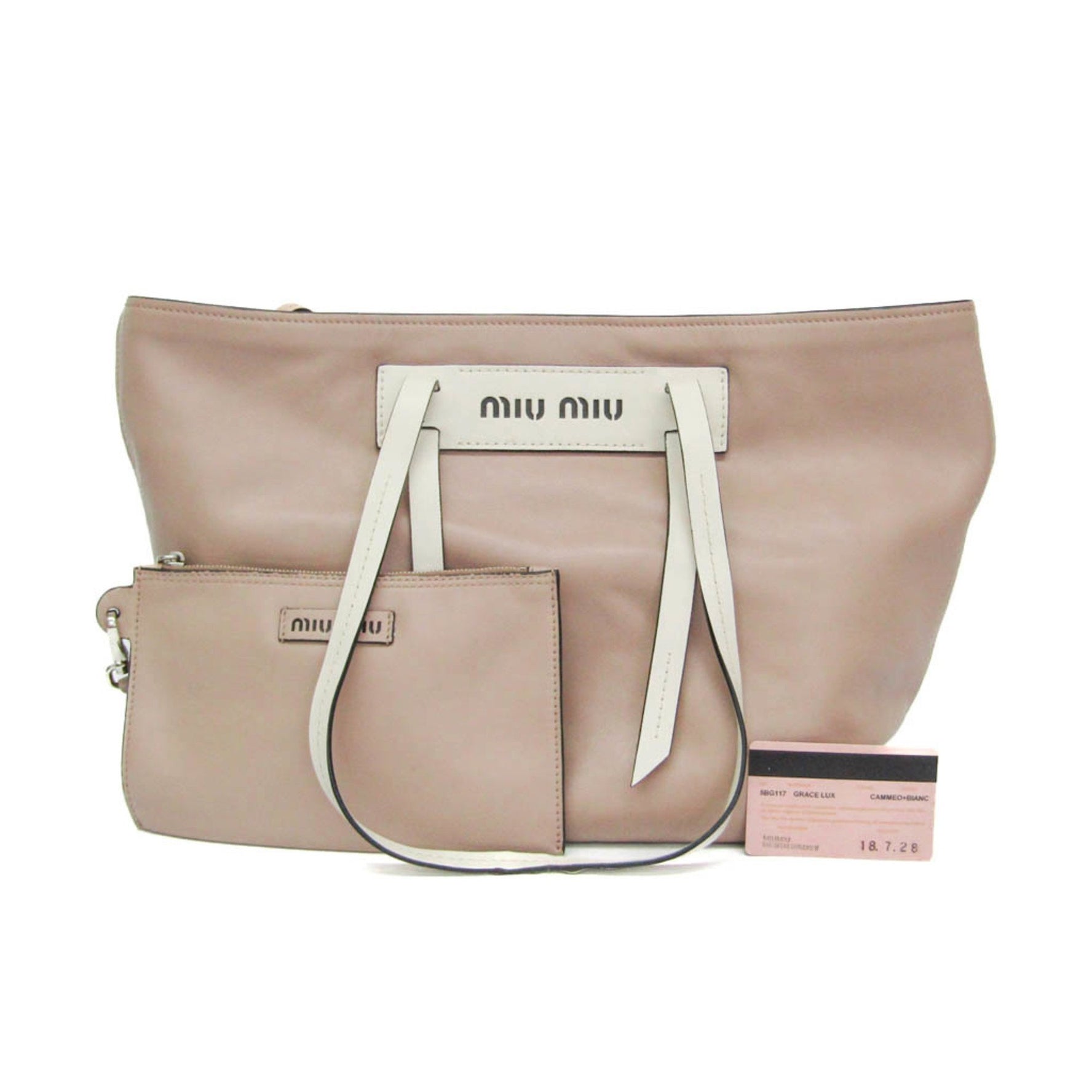 Miu Miu GRACE LUX Leather Tote Bag Beige,White