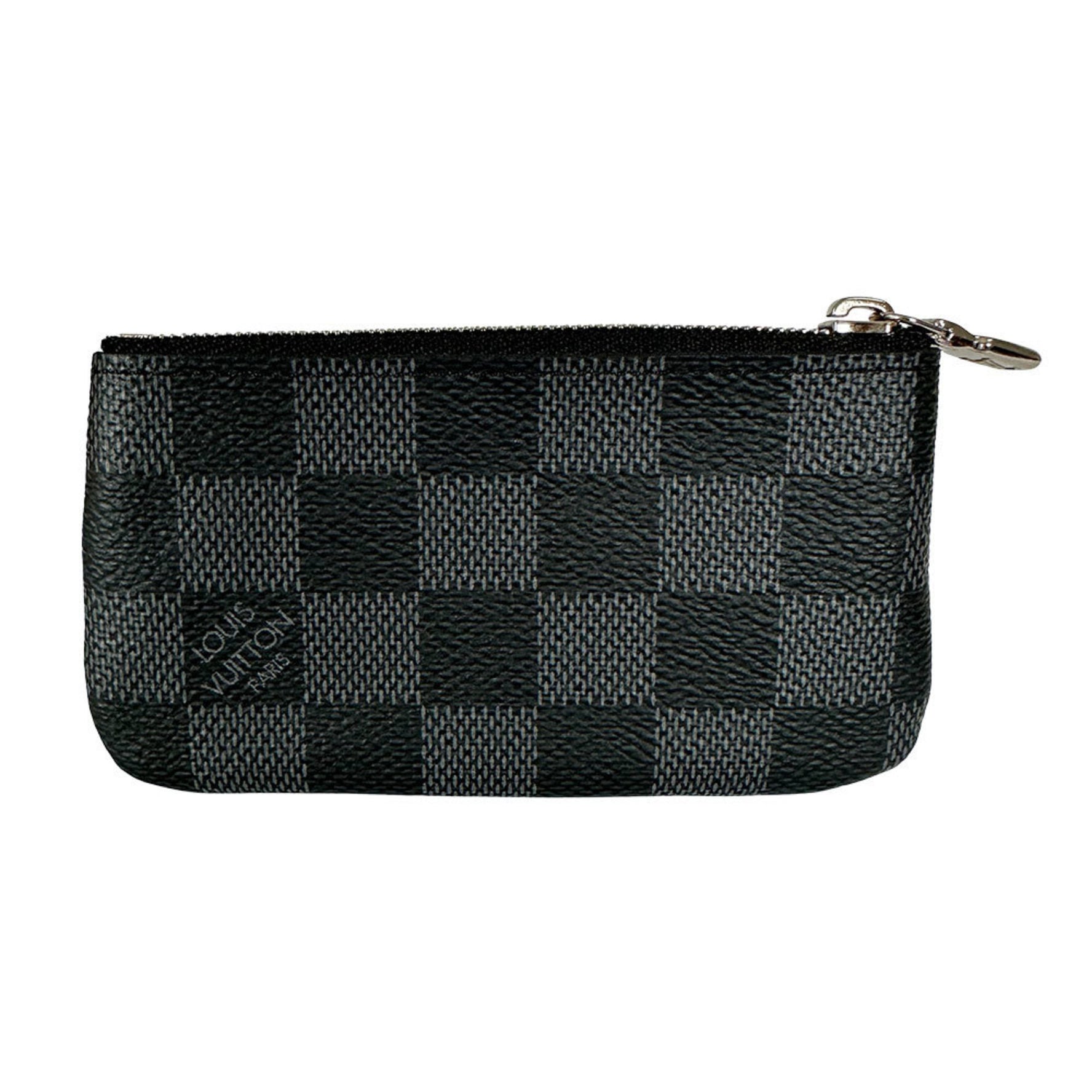 Louis Vuitton Damier Graphite Canvas Pochette Cle (Black/Grey) Mini Compact with Charm