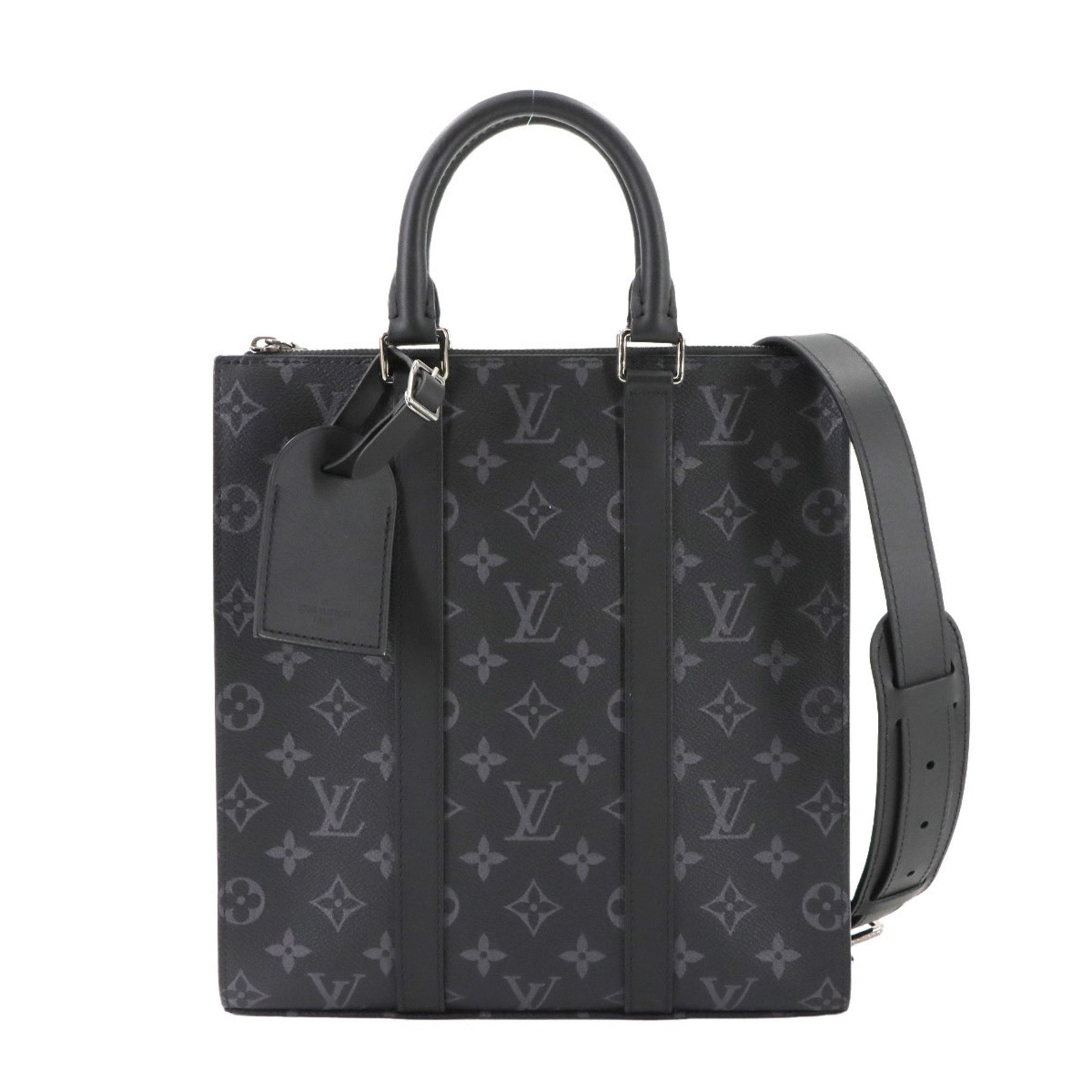 Louis Vuitton Monogram Eclipse Sac Plat Cross 2-Way Tote Shoulder Bag, Black, M46098, RFID