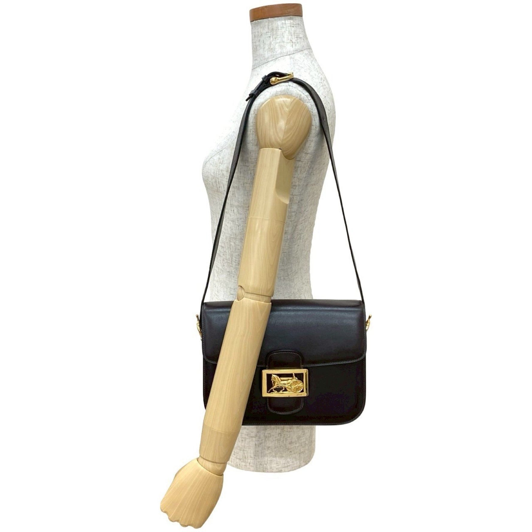 CELINE Logo Horse-Drawn Carriage Hardware Leather Genuine Mini Shoulder Bag Pochette Sacoche