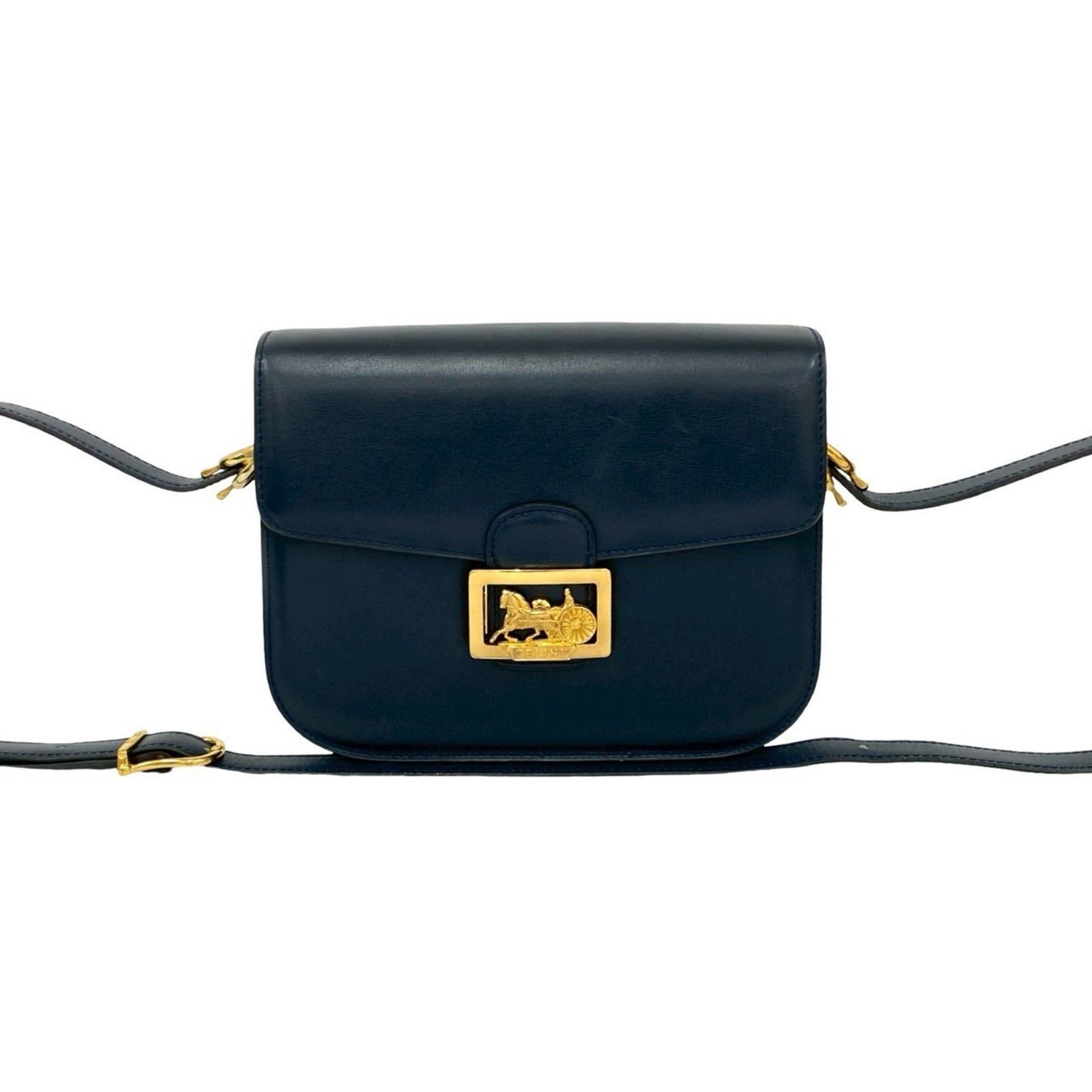 CELINE Logo Horse-Drawn Carriage Calf Leather Shoulder Bag/Pochette/Sacoche in