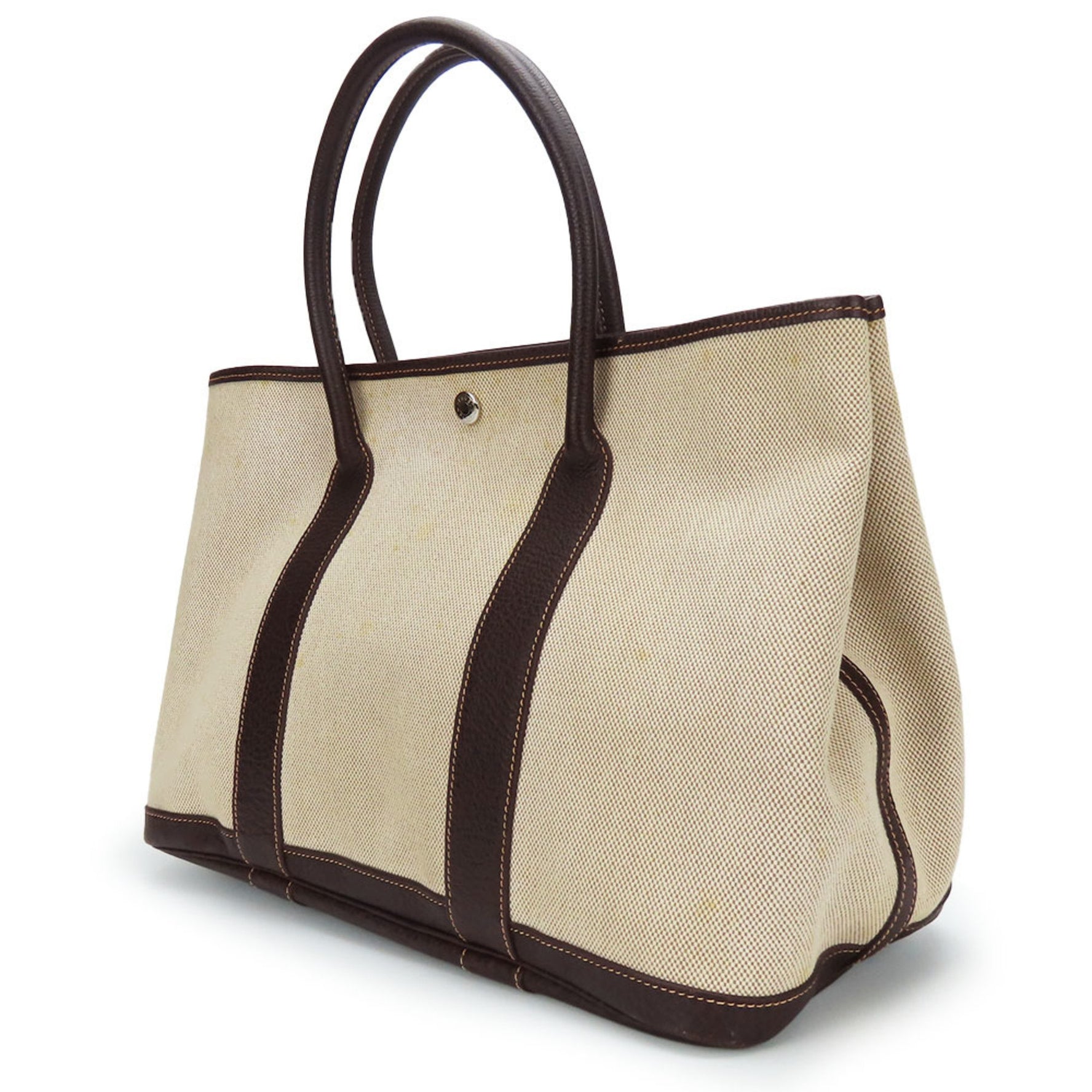 Hermes Handbag Garden PM Canvas Leather Beige Dark Brown I Stamp Men's