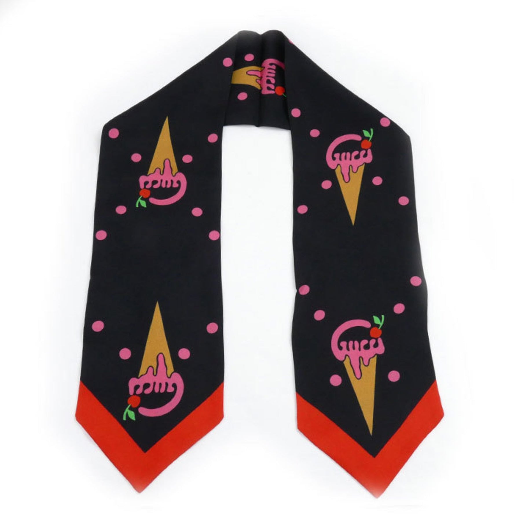 GUCCI Gucci Ice Cream Cherry Neck Bow Scarf Muffler Black Red Multicolor 3G001 Women's