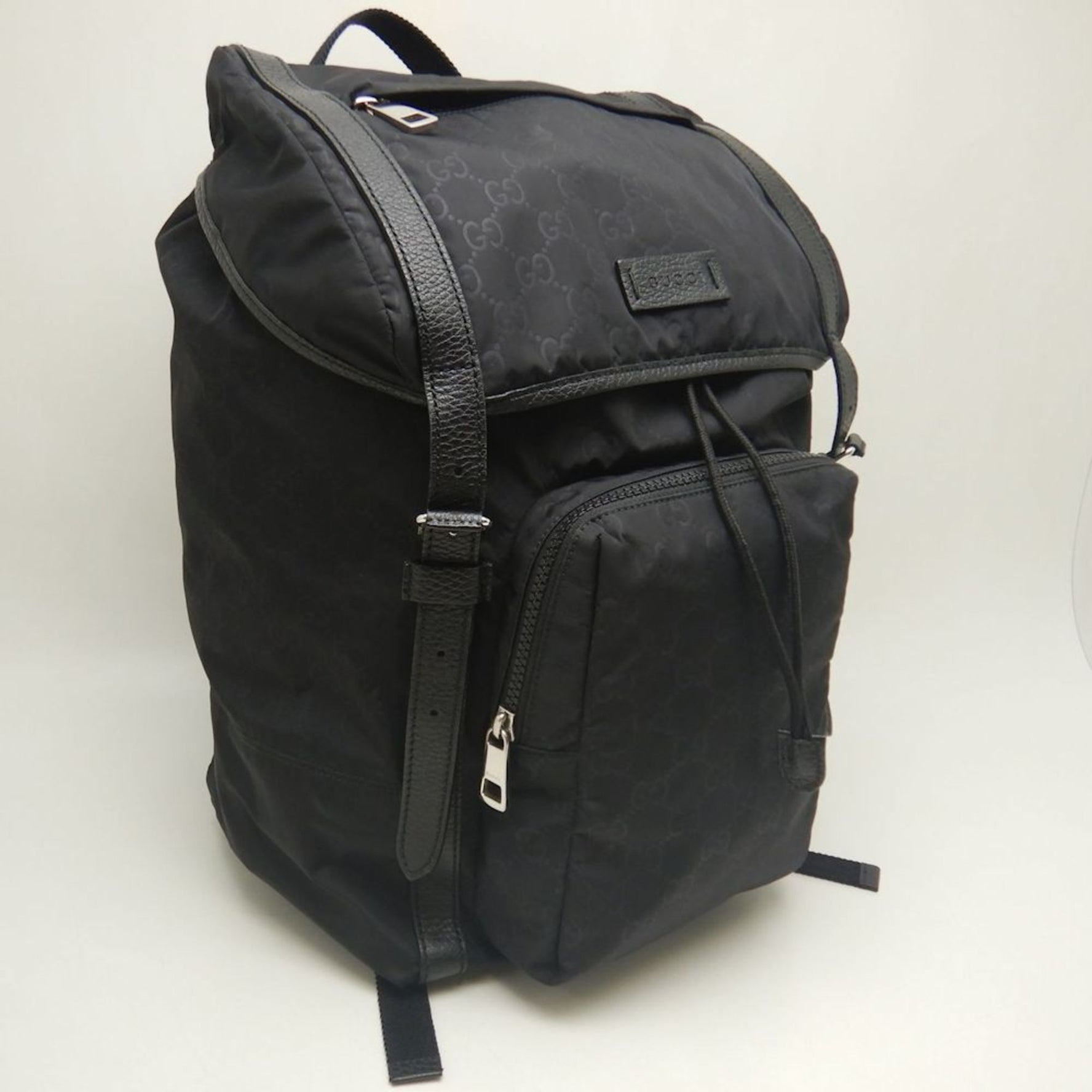 GUCCI Backpack 510336, GG Nylon and Leather, Black, Outlet, Men's,