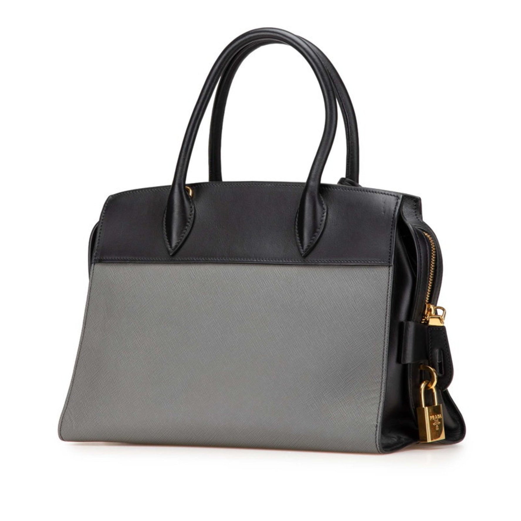 Prada Esplanade Two-Tone Handbag in Black and Grey Saffiano Leather