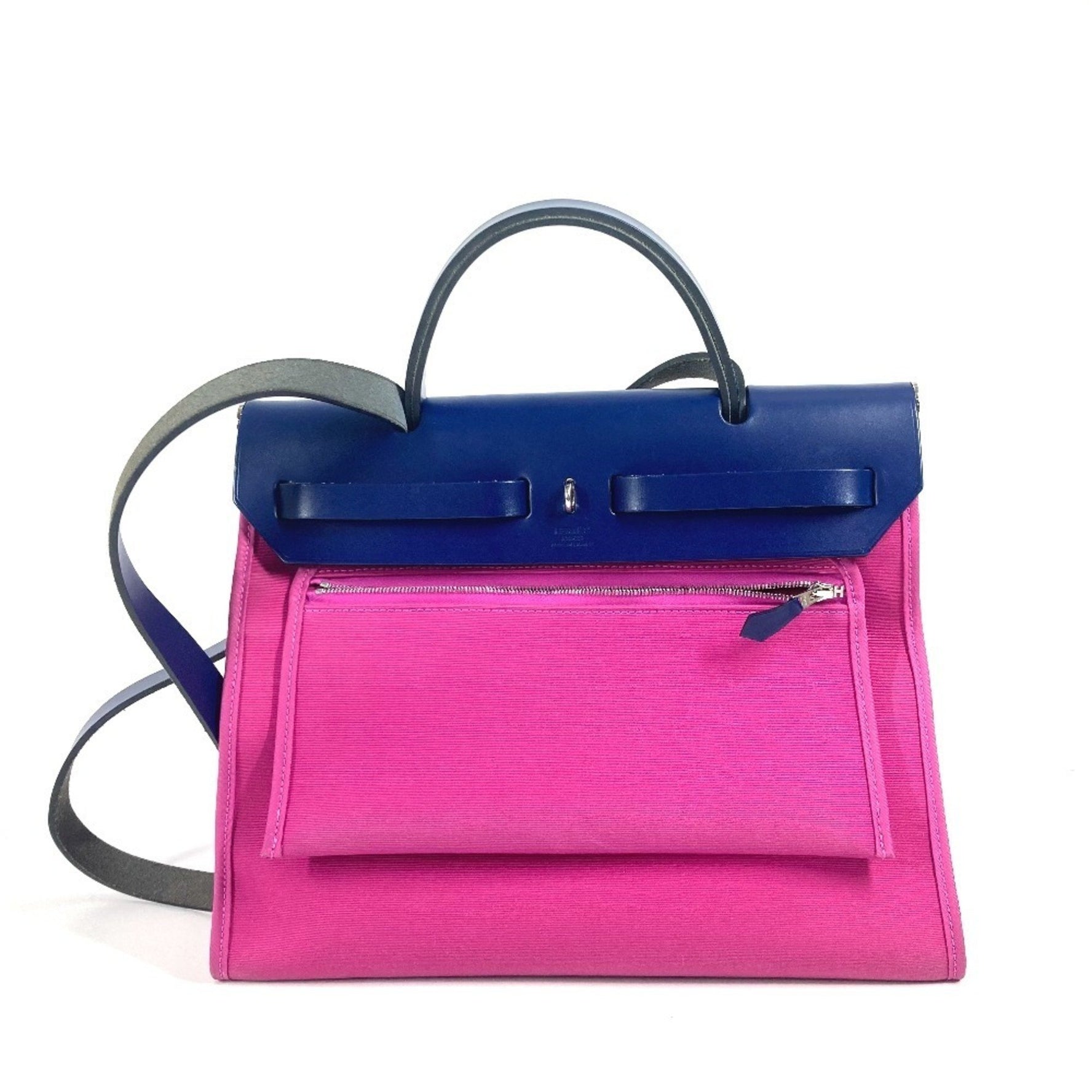 HERMES Airbag Zip PM 31 with pouch bag Shoulder Crossbody Handbag Toile Officier Ladies Magnolia Blue Sap Pink