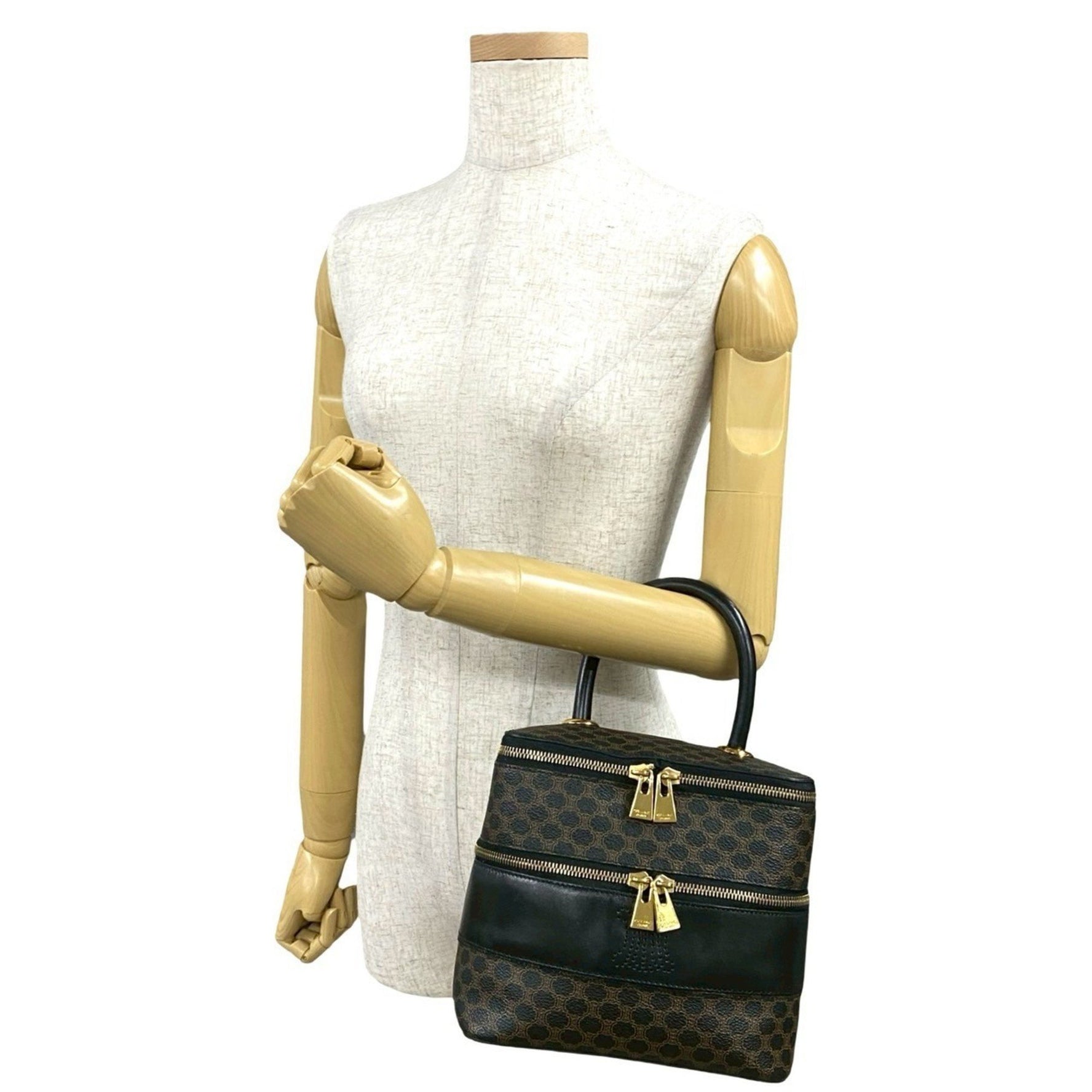 CELINE Macadam Blason Triomphe Leather Handbag Vanity Bag Black