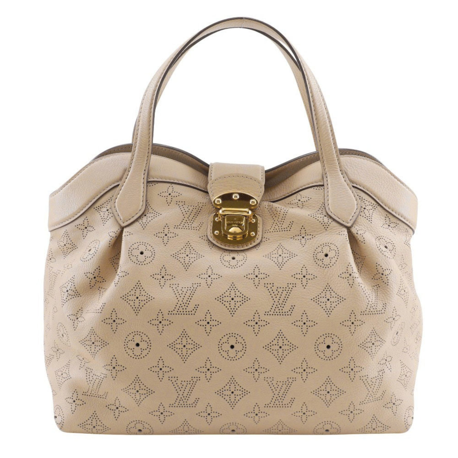 Louis Vuitton Shiels PM Handbag Monogram Mahina Opal 2011 Beige Size with Snap Lock
