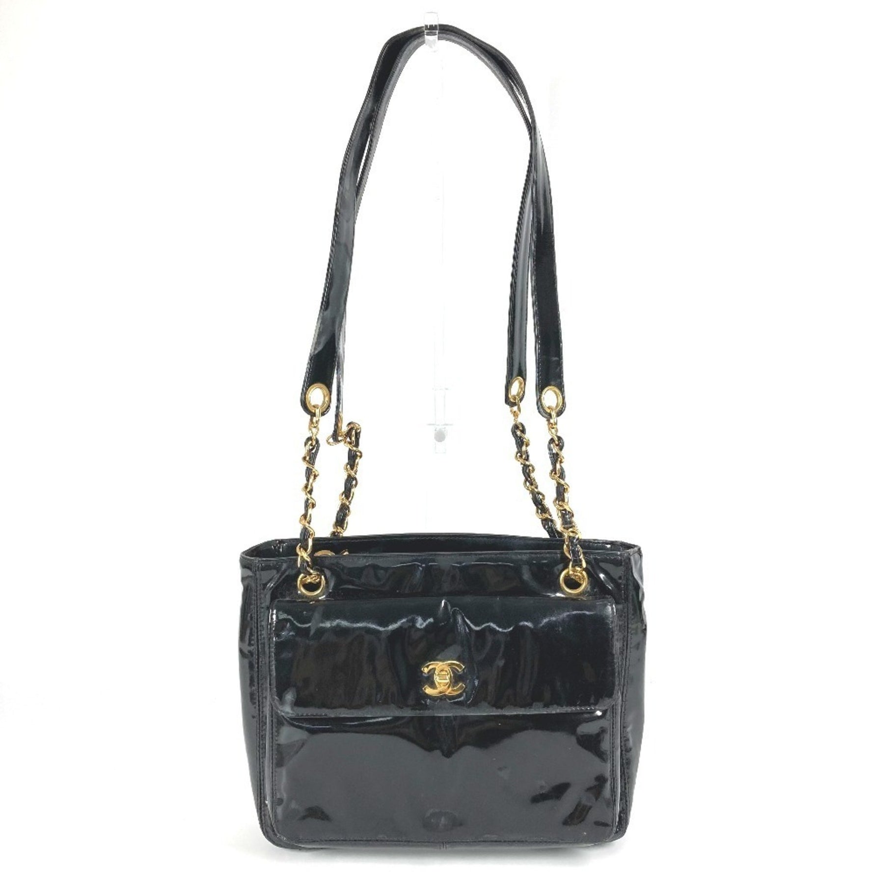 CHANEL CC Coco Mark Logo Tote Bag Chain Shoulder Enamel