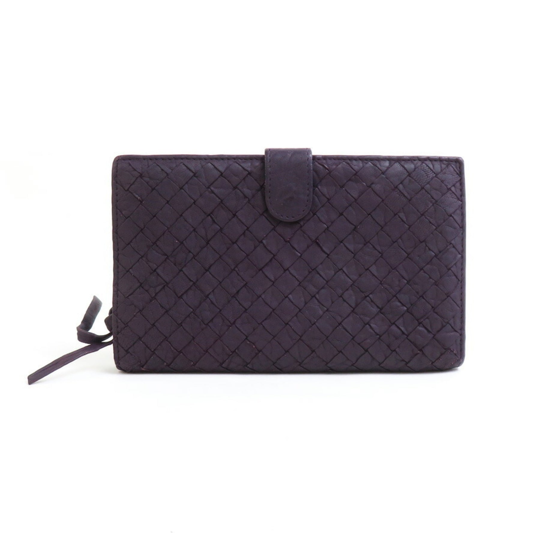 Bottega Veneta Bi-fold Wallet Intrecciato Embossed Leather Dark Purple
