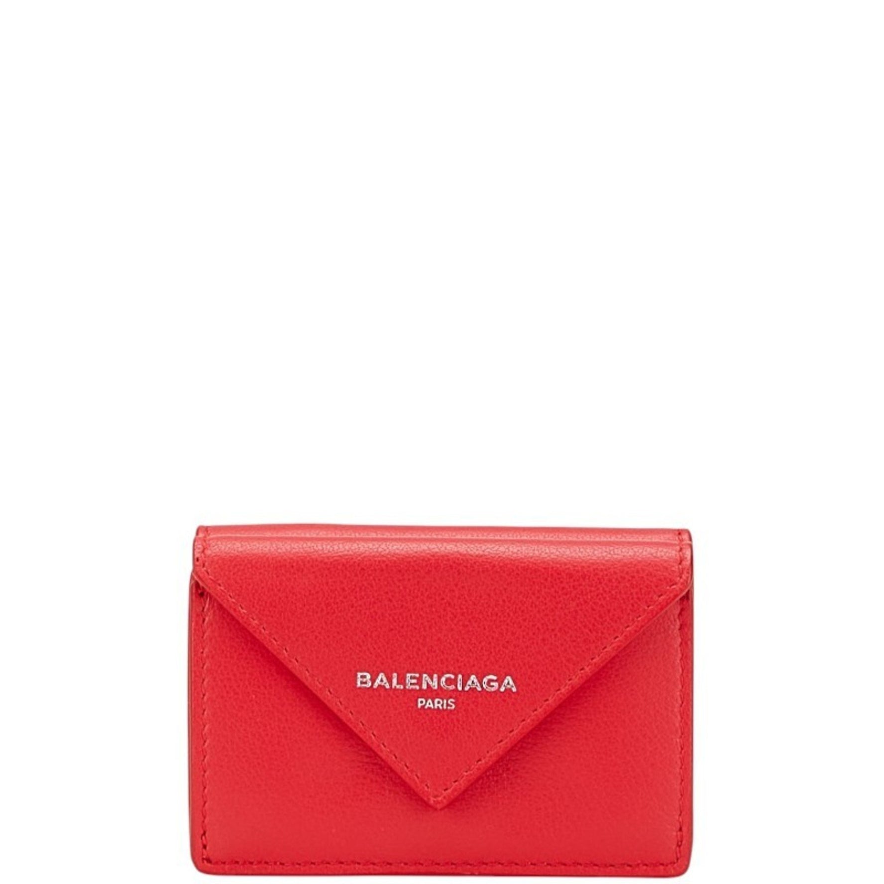 Balenciaga Paper Mini Trifold Wallet Red Leather