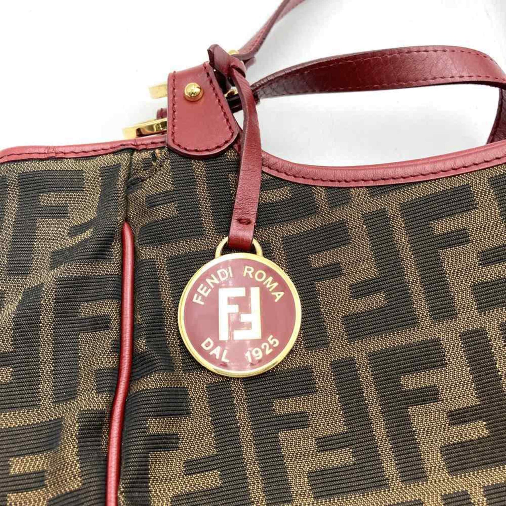 FENDI Handbag Tote Bag Canvas Brown Red