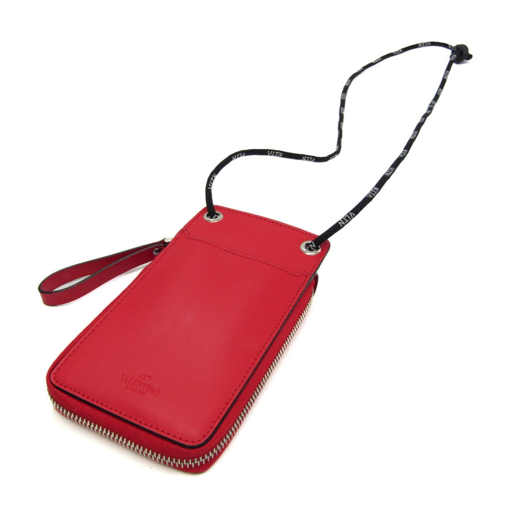 Valentino Garavani Wallet With Neck Strap Women,Men Leather Wallet (bi-fold) Black,Red Color