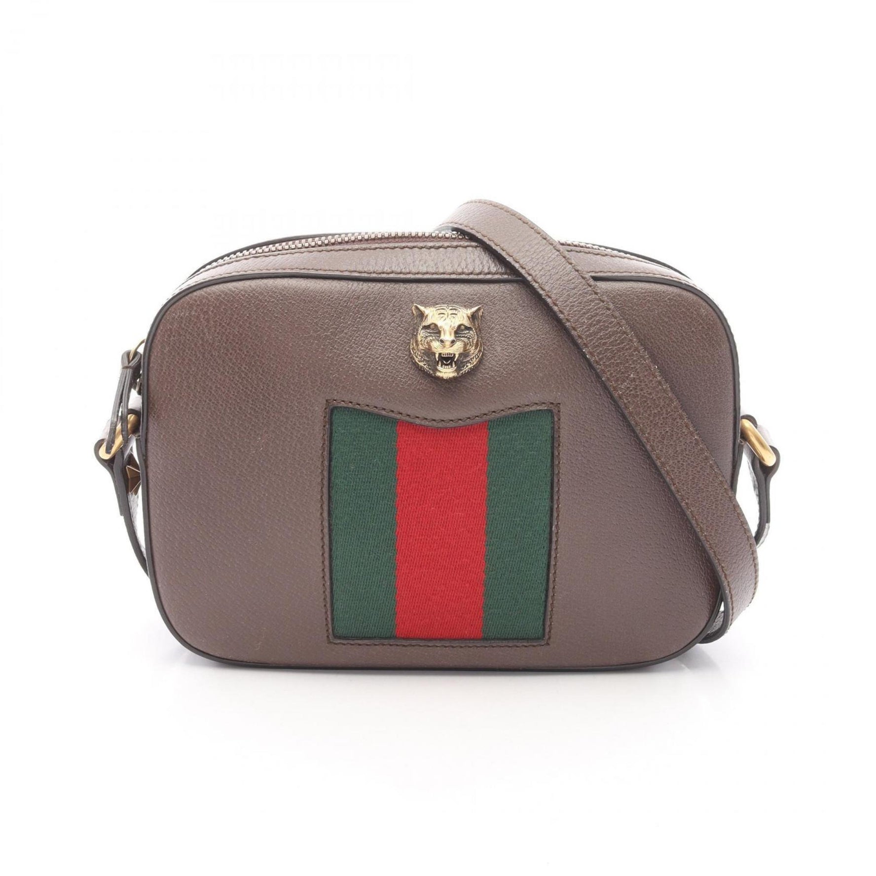 Gucci Sherry Line Leather Shoulder Bag, Brown/Green/Red
