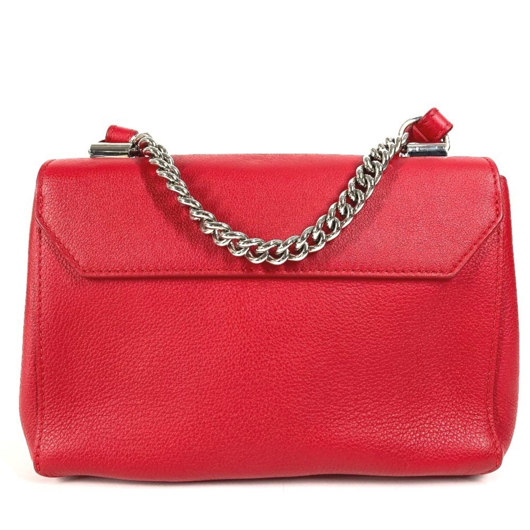 LOUIS VUITTON Lockme 2 BB Bag, Chain Shoulder Handbag, Calfskin Leather, Ruby Red