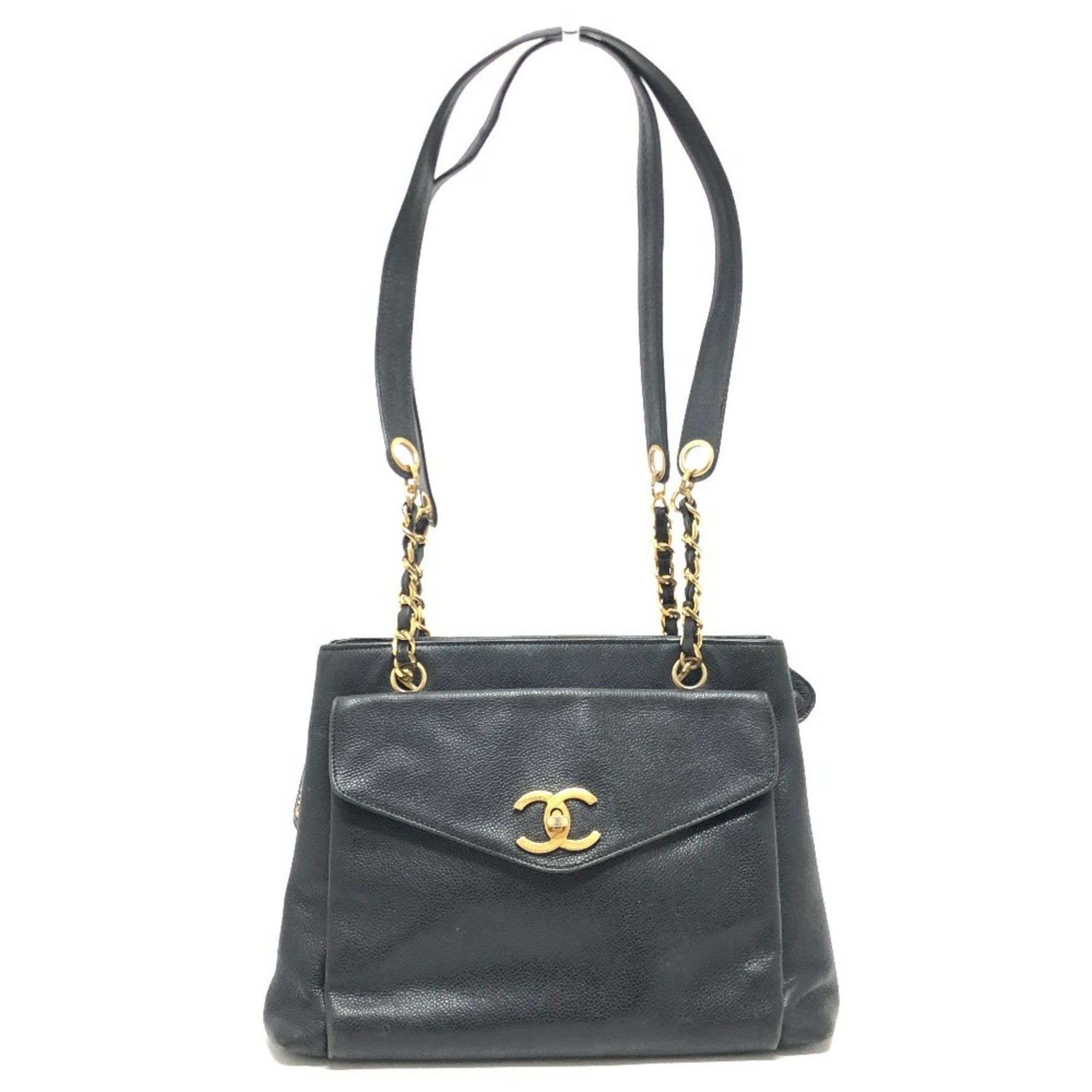 CHANEL CC Coco Mark Chain Shoulder Tote Bag Caviar Skin