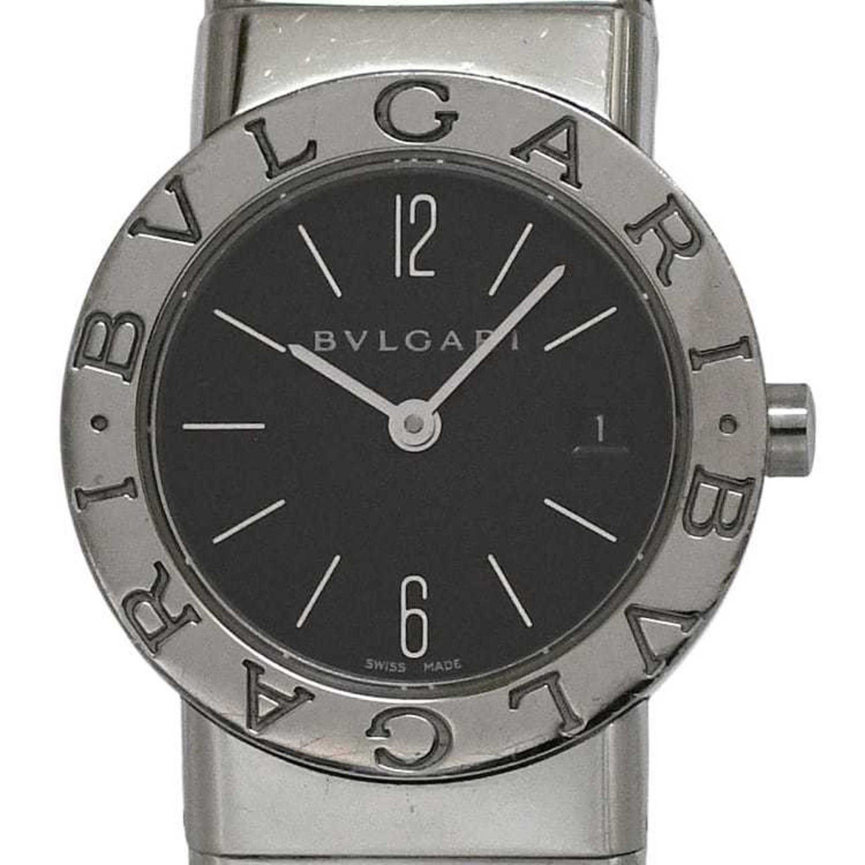 Bvlgari Tubogas Watch Black Silver BB 26 Stainless Steel Quartz Battery-Operated Dial Analog Bracelet