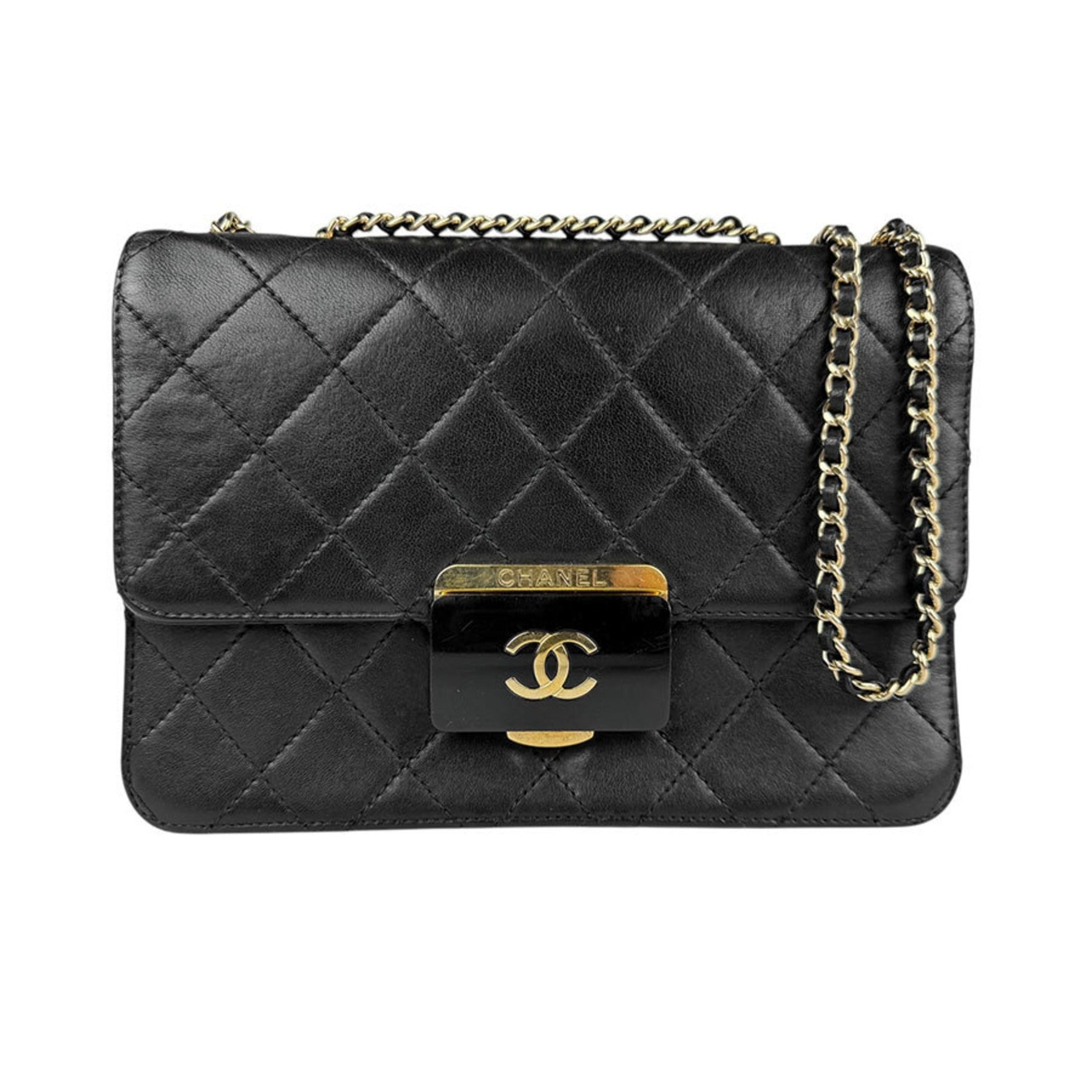 CHANEL Shoulder Bag Leather Gold