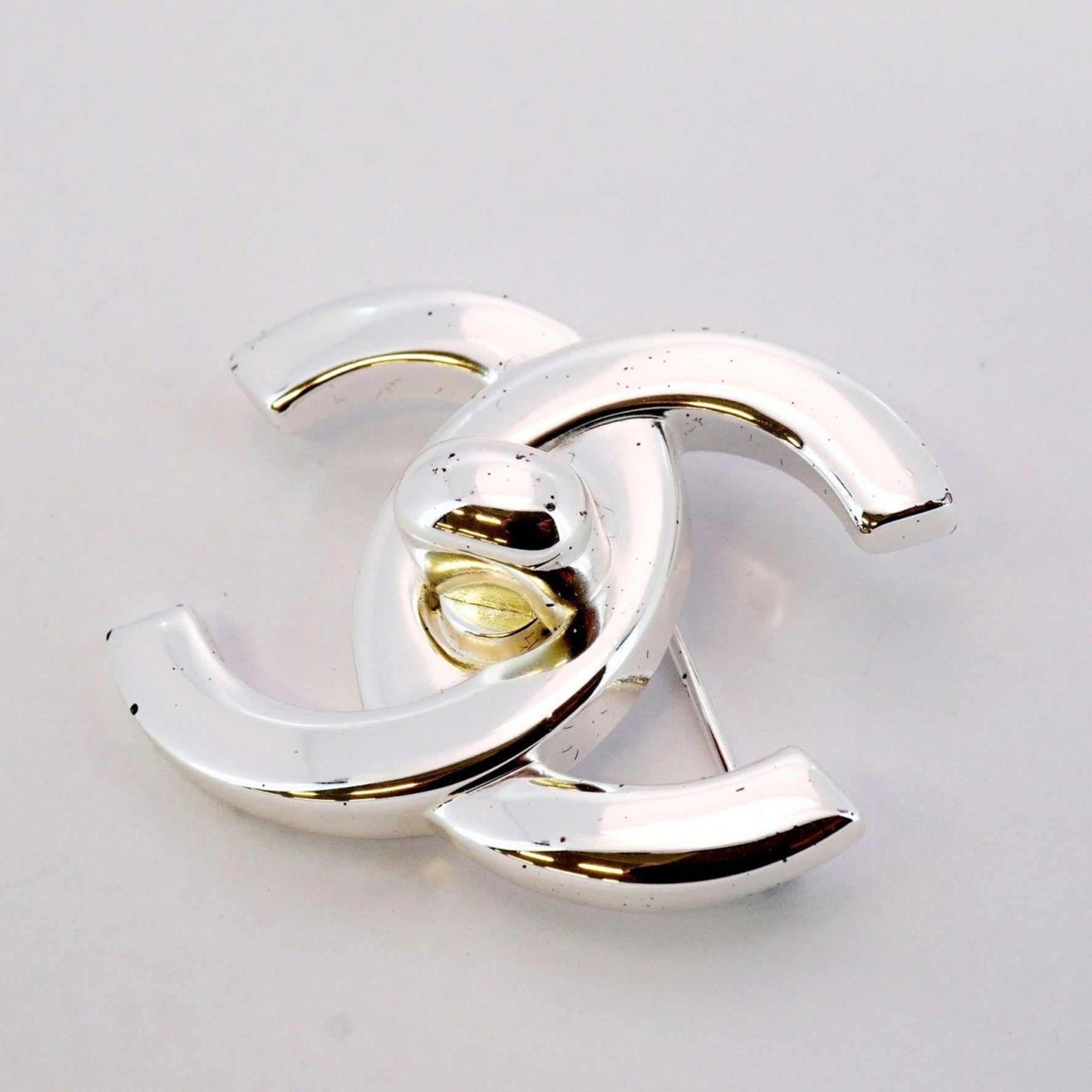 Chanel Brooch Turnlock Metal Silver Women's