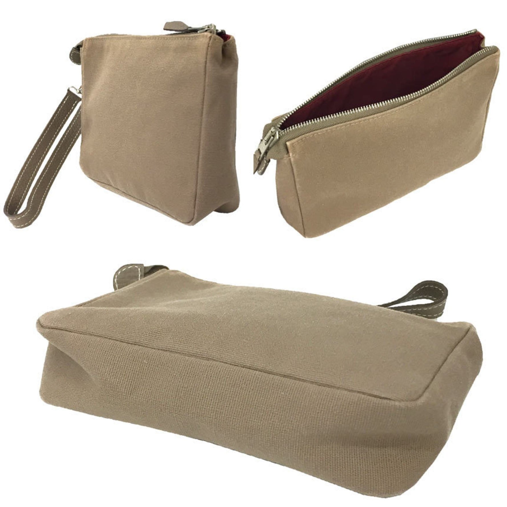 Hermes HERMES Pouch Wristlet Canvas and Leather Etoupe