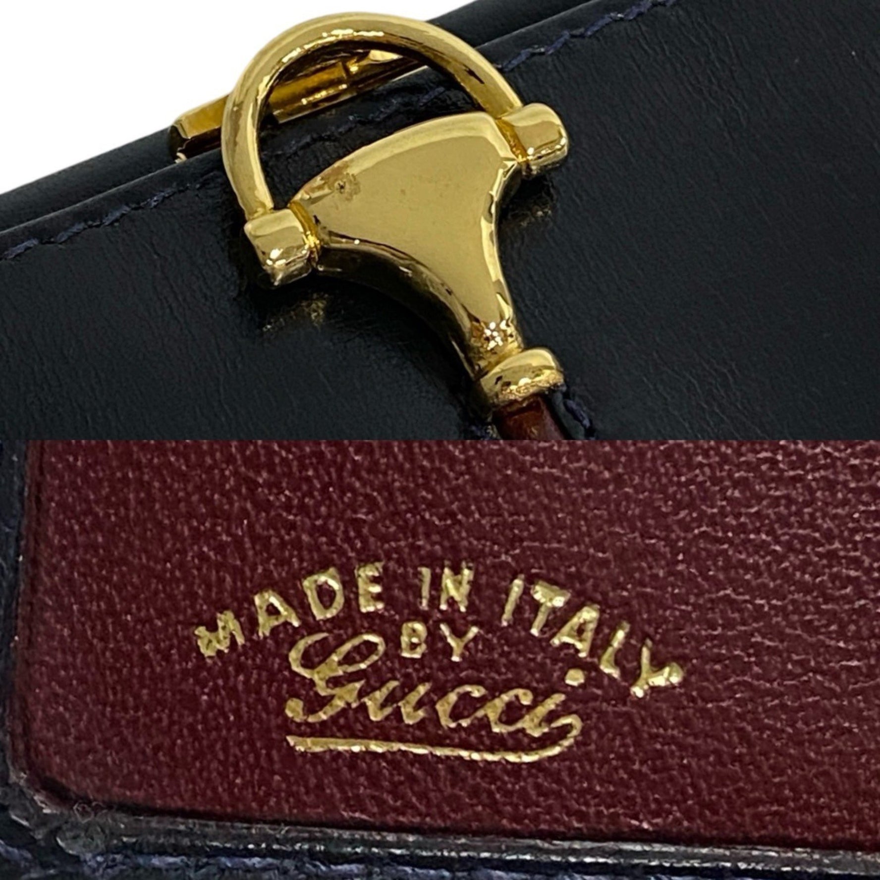GUCCI Old Gucci Horsebit Leather Bifold Mini Wallet Navy
