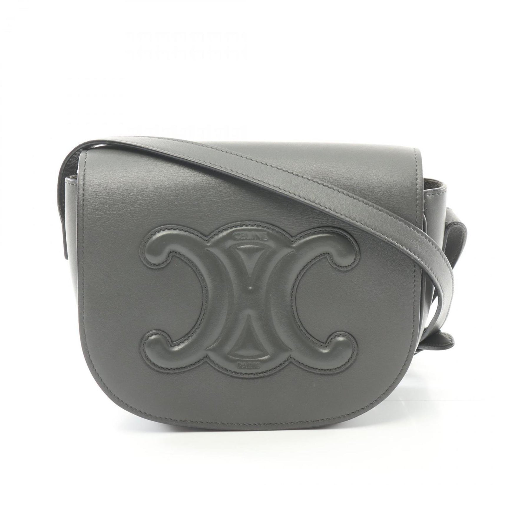 CELINE Folco Cuir Triomphe Shoulder Bag Leather Grey