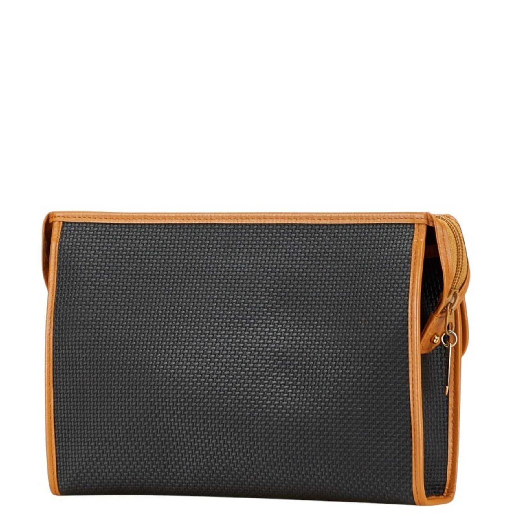 Saint Laurent YSL logo clutch bag in black and brown leather .