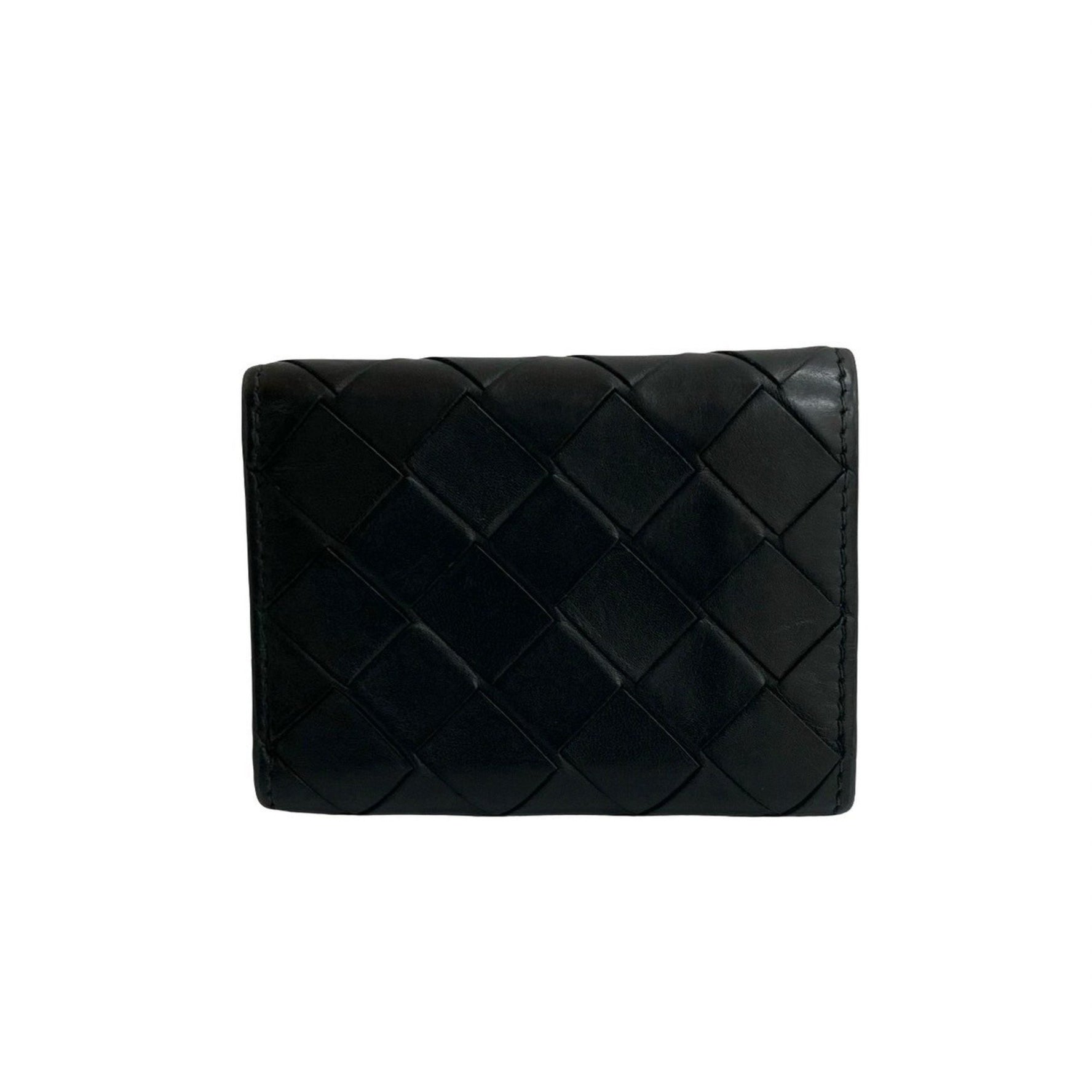 BOTTEGA VENETA Intrecciato Leather Tri-fold Mini Wallet in Black and Blue (00154)