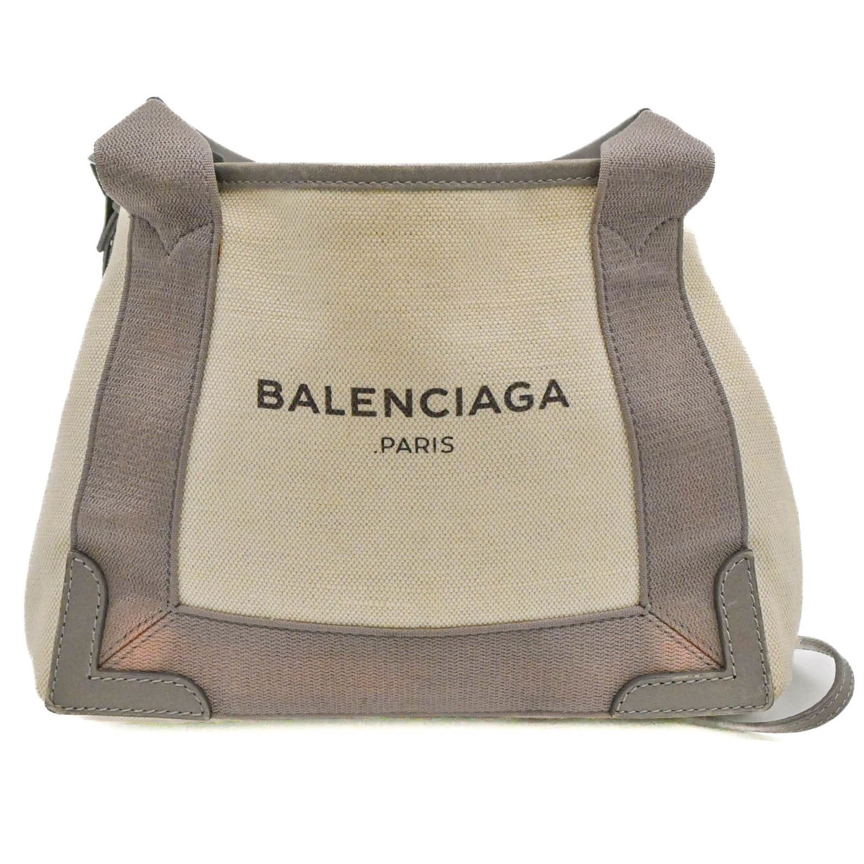 BALENCIAGA Navy Cabas XS Tote Bag Leather Canvas Women's Beige Grey