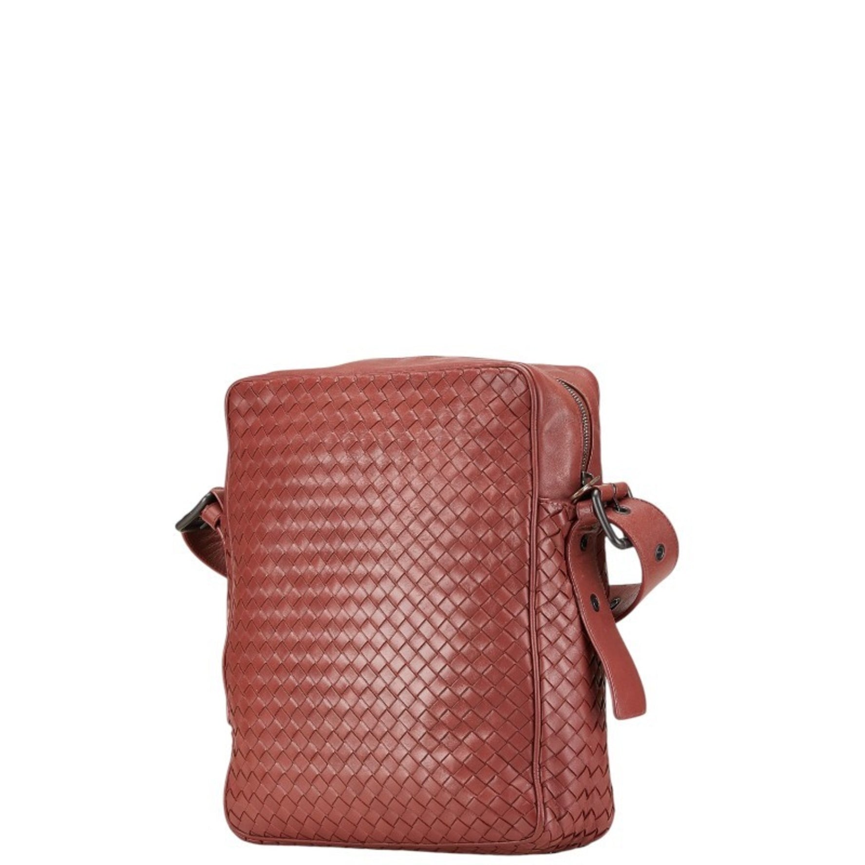 Bottega Veneta Intrecciato Shoulder Bag Red Leather BOTTEGAVENETA