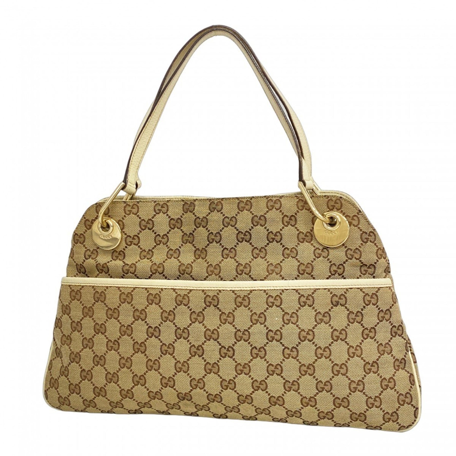Gucci GG Canvas Tote Bag Brown Ivory Champagne Women's