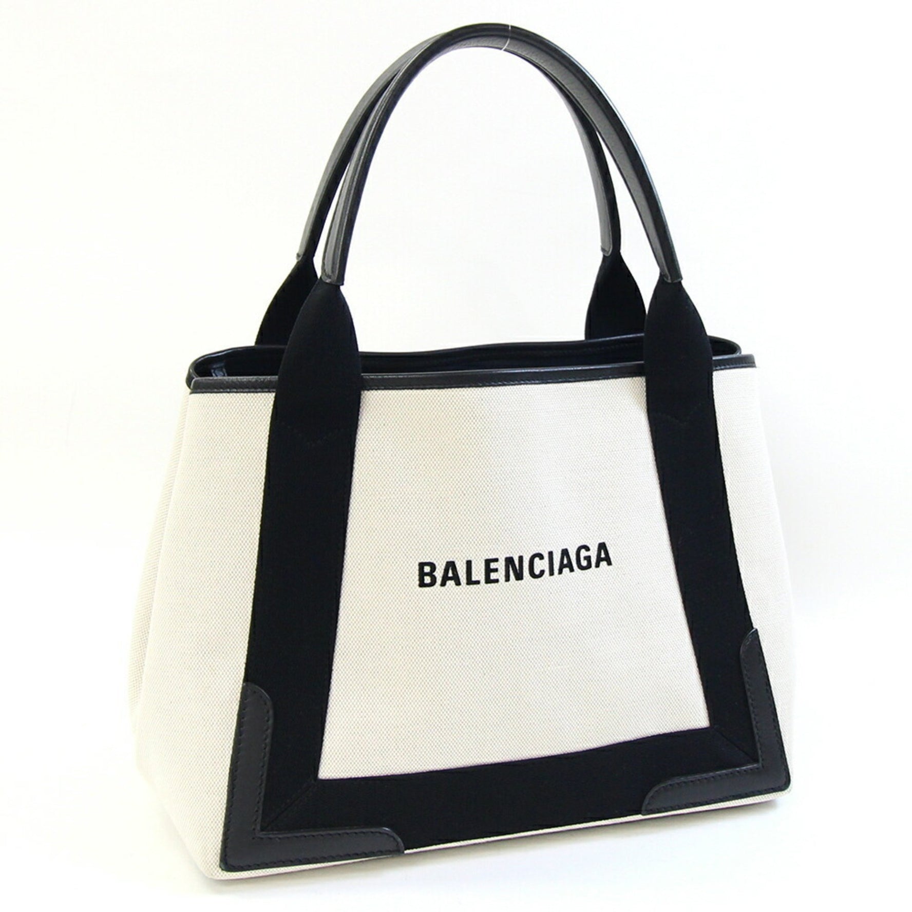 Balenciaga Tote Bag Navy Cabas Small Ivory Black Canvas Leather Handbag Women's BALENCIAGA