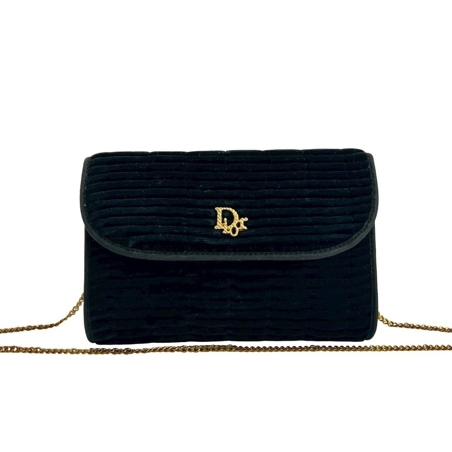 Christian Dior Logo Metal Velvet Chain Mini Shoulder Bag Pochette Sacoche