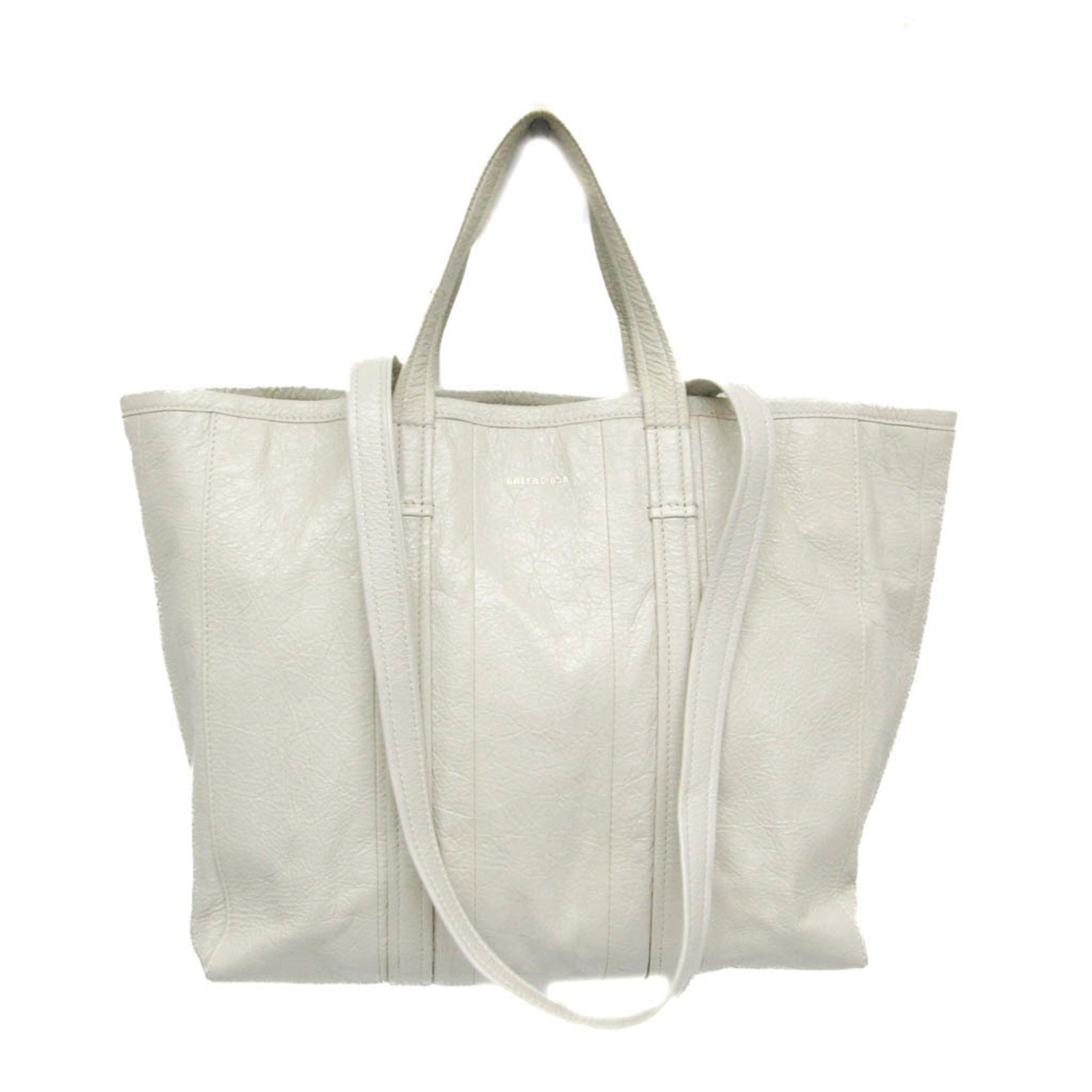 Balenciaga Barbes Medium Shopper Men,Women Leather Tote Bag White