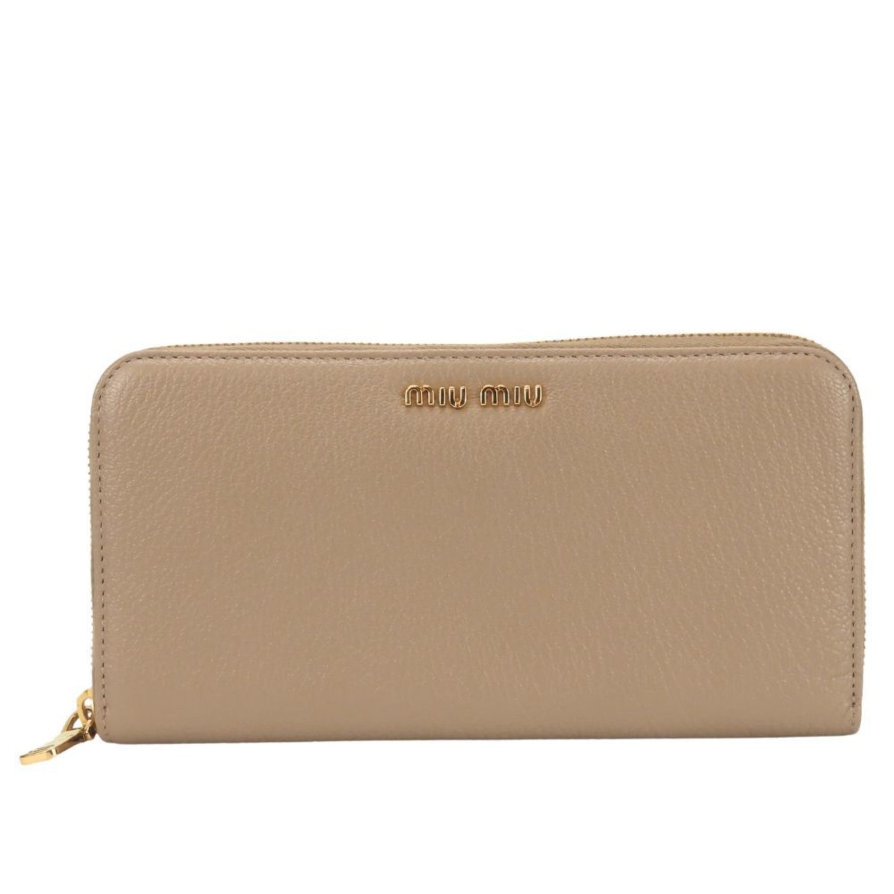 Miu Miu Miu Long Wallet Round Leather CAMMEO Pink Beige Dull Color MIUMIU