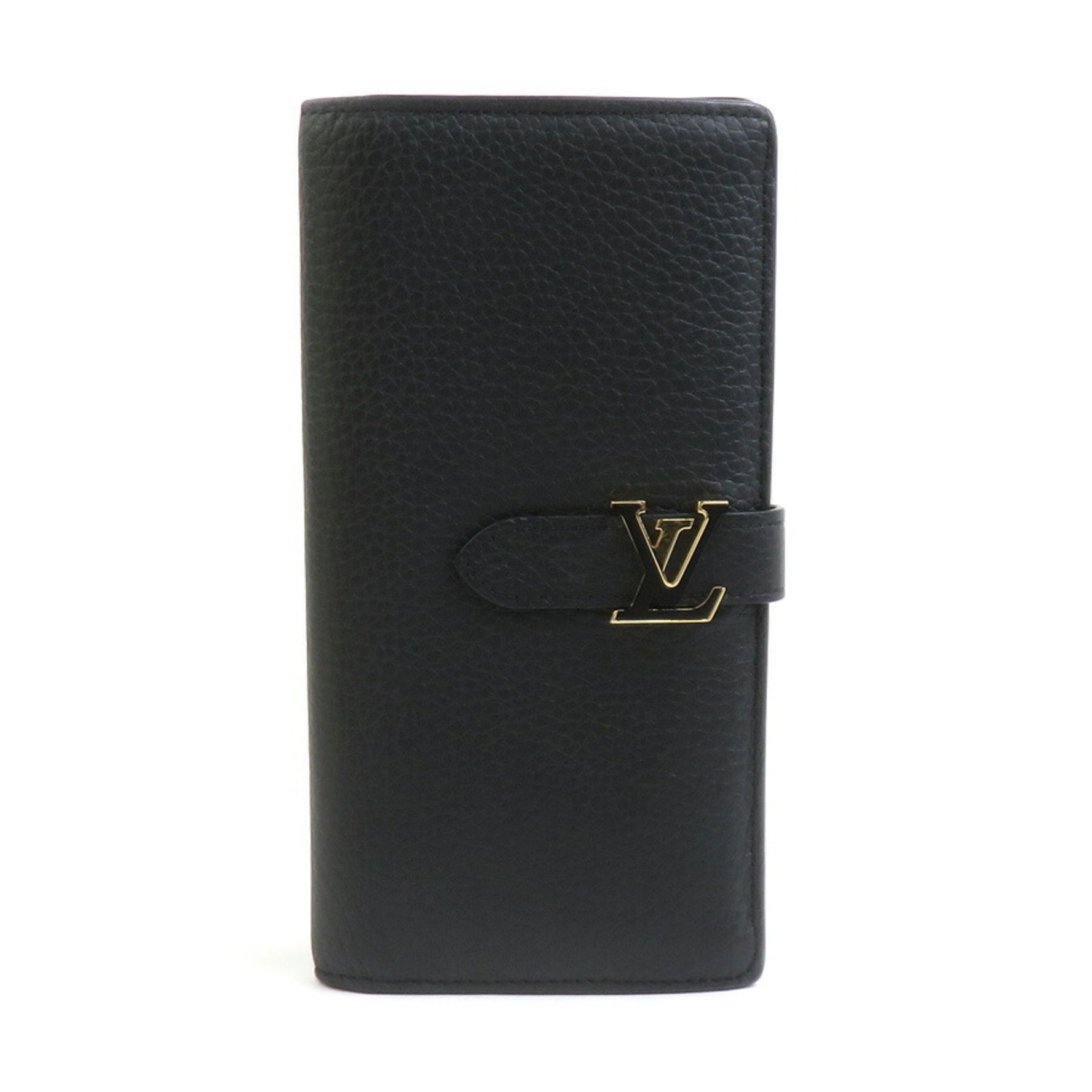 Louis Vuitton LOUIS VUITTON Bi-fold Long Wallet LV Vertical Leather Black Gold Men's Women's M81330 e60778g