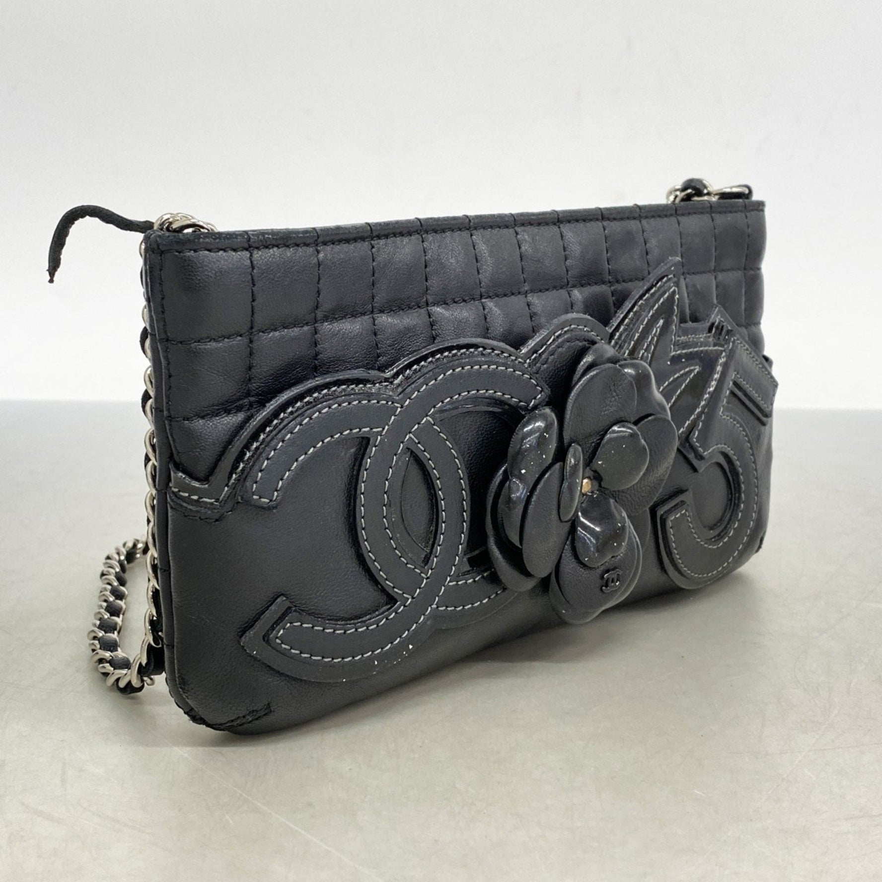 Chanel Camellia Chain Shoulder Bag, Chocolate Bar, Lambskin, Patent Leather