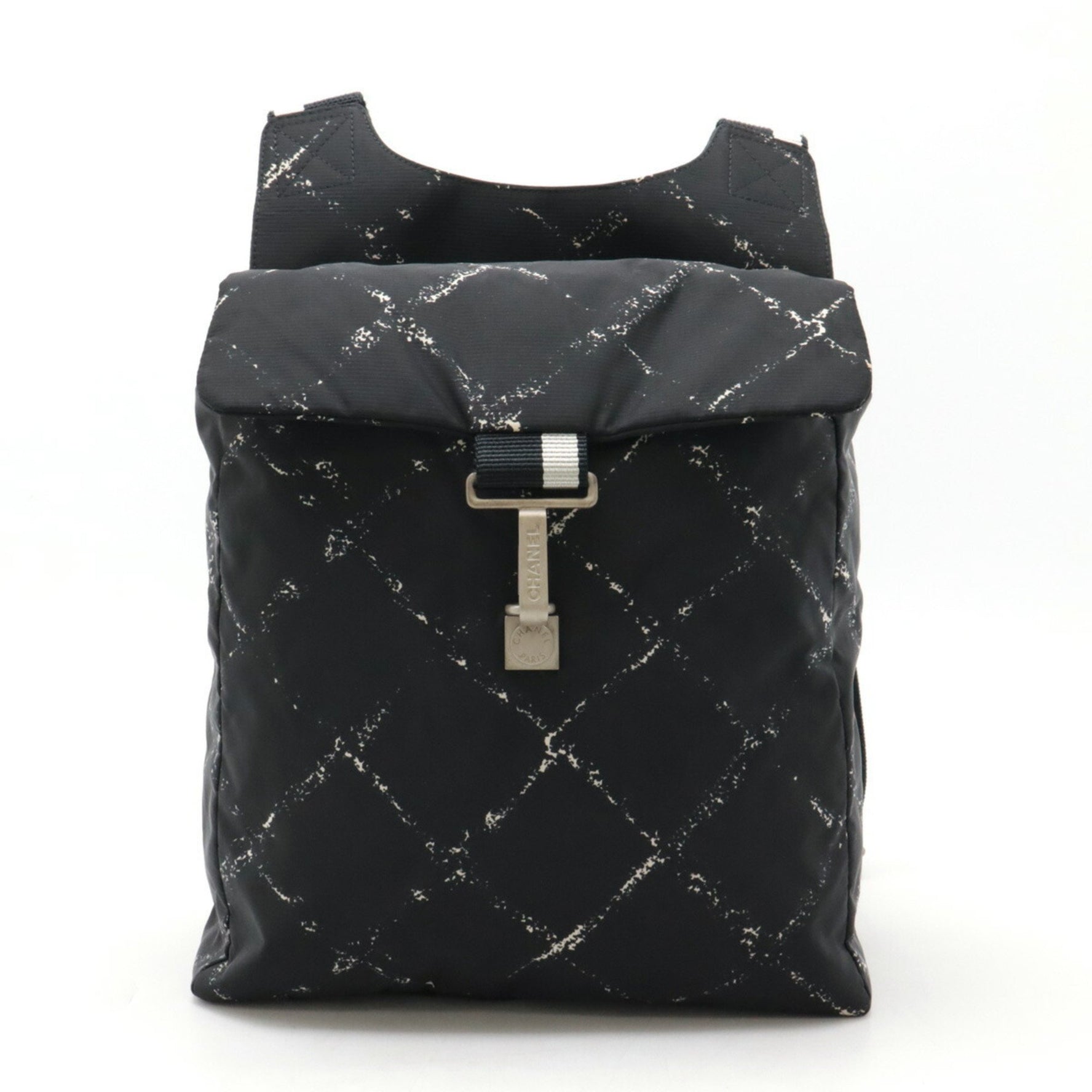 CHANEL Chanel Old Travel Line Rucksack Backpack Daypack Nylon Jacquard Black Red