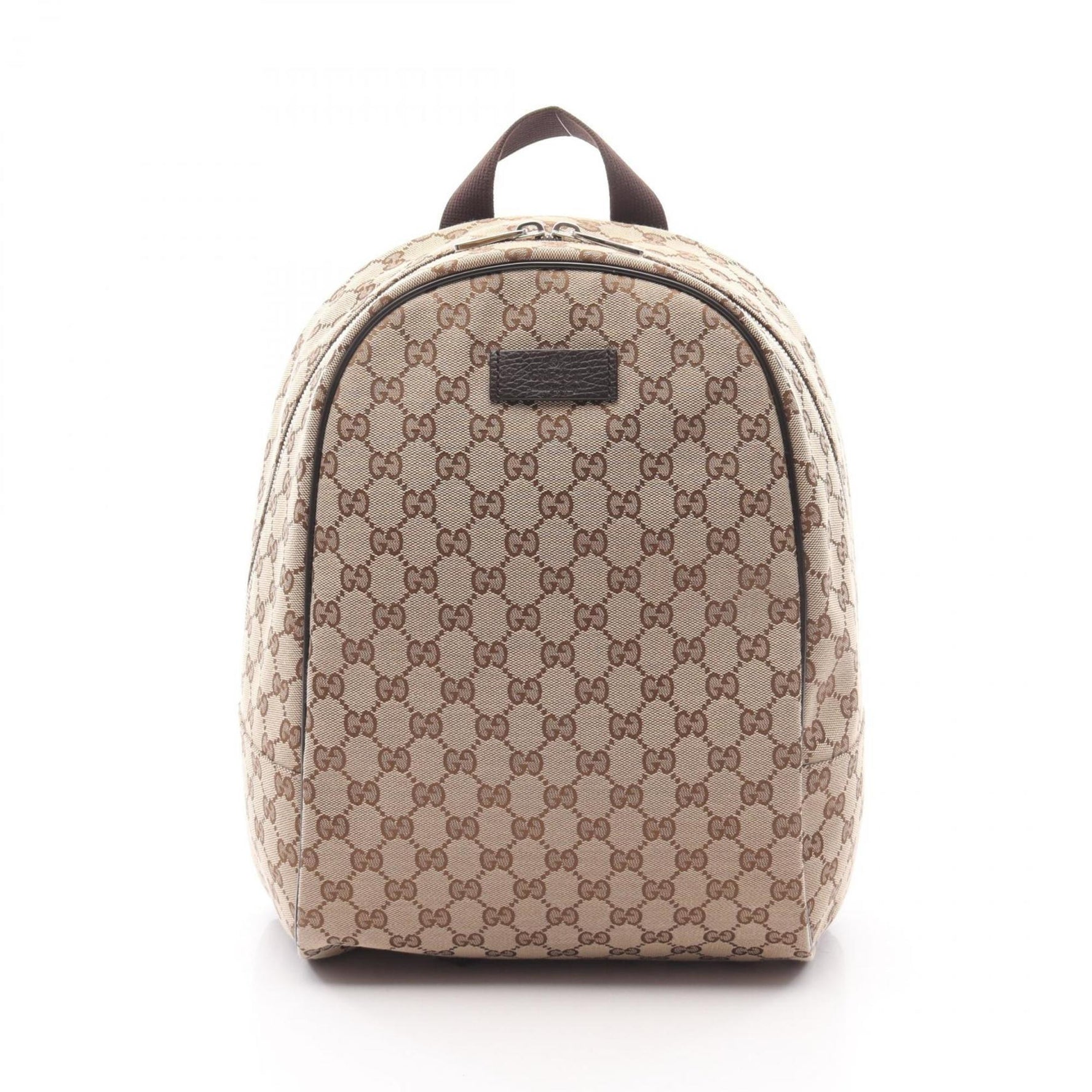 Gucci GG Canvas Backpack, and Leather, Beige Brown