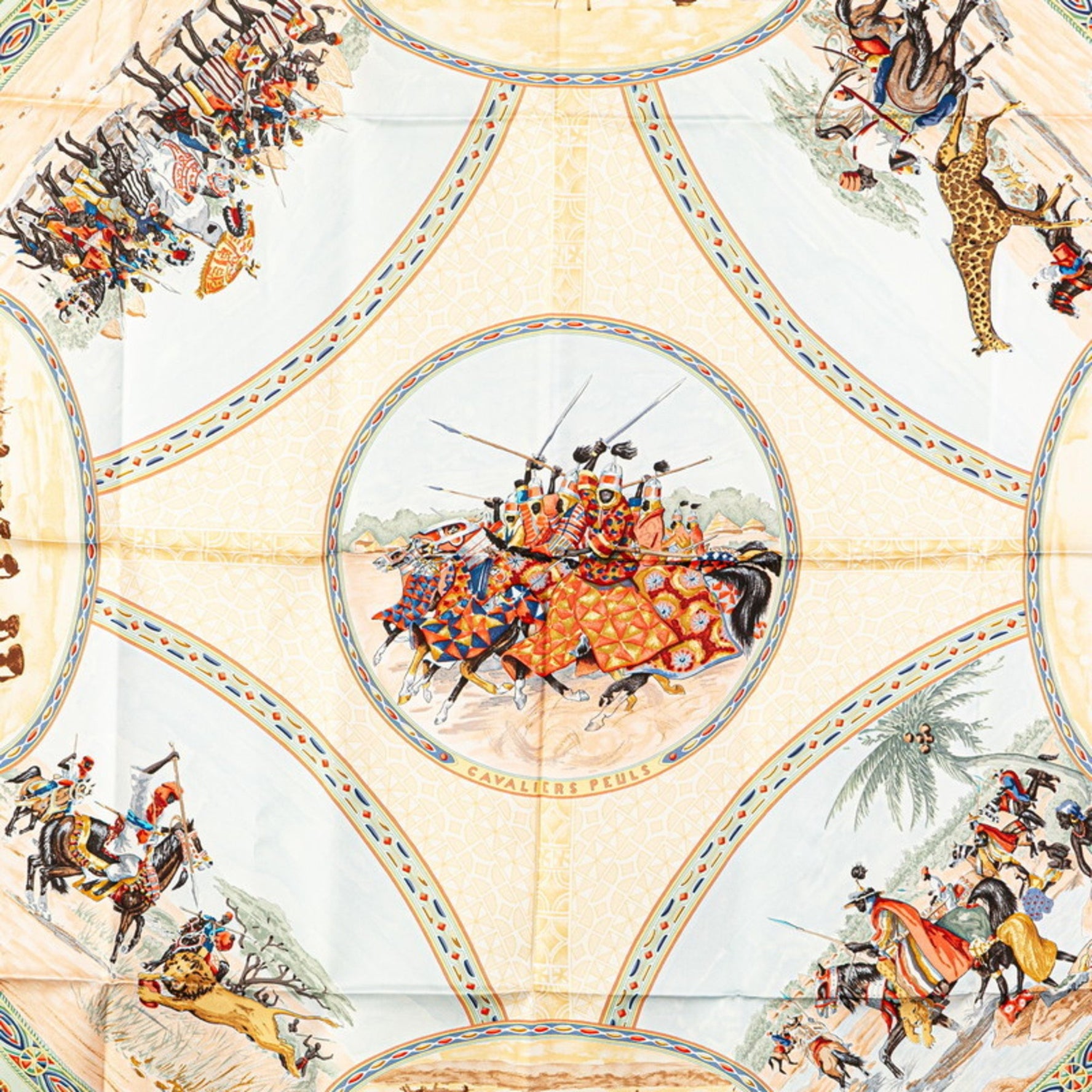 Hermes Carre 90 CAVALIERS PEULS Pool tribe riders scarf muffler brown multicolor silk women's HERMES