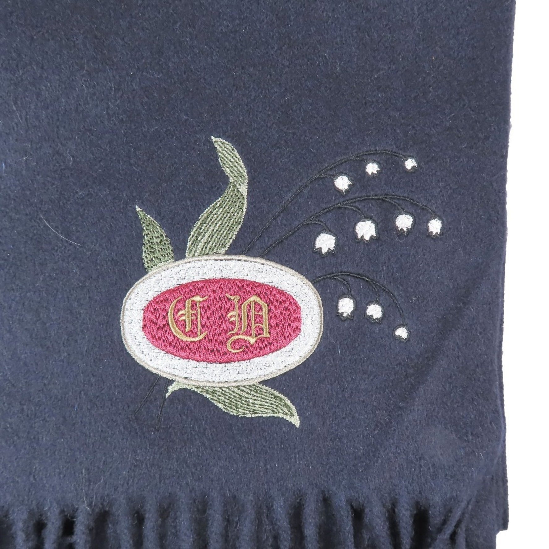 Christian Dior Dior scarf, stole, 100% cashmere, fringe, CD logo, lily of the valley embroidery