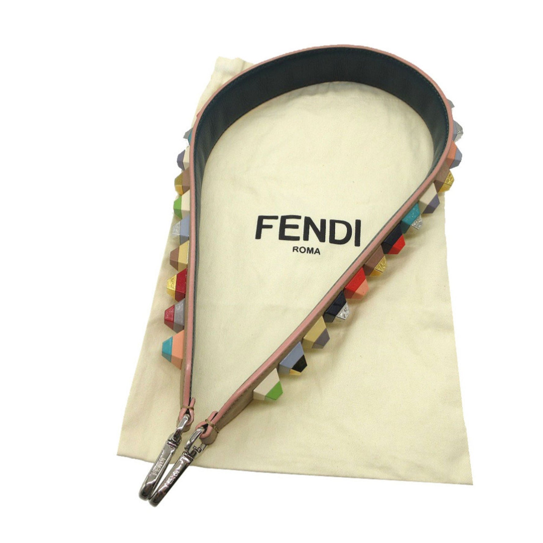 Fendi Strap You Studded Shoulder in Beige/Multicolor Leather 0558
